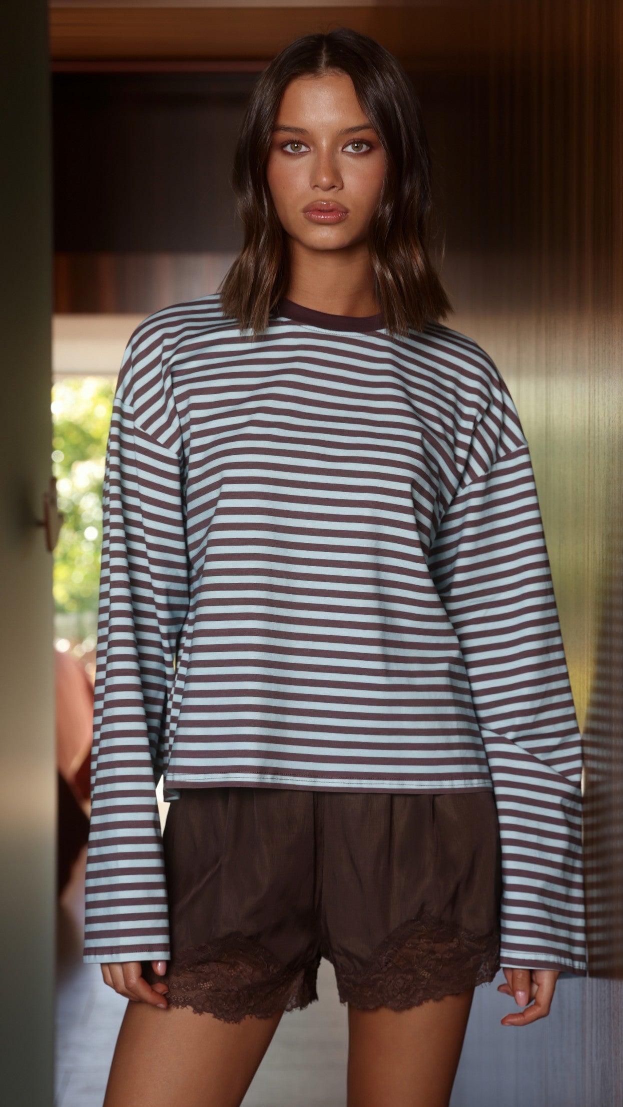 Solana Long Sleeve Top - Blue/Choc Stripe - Billy J