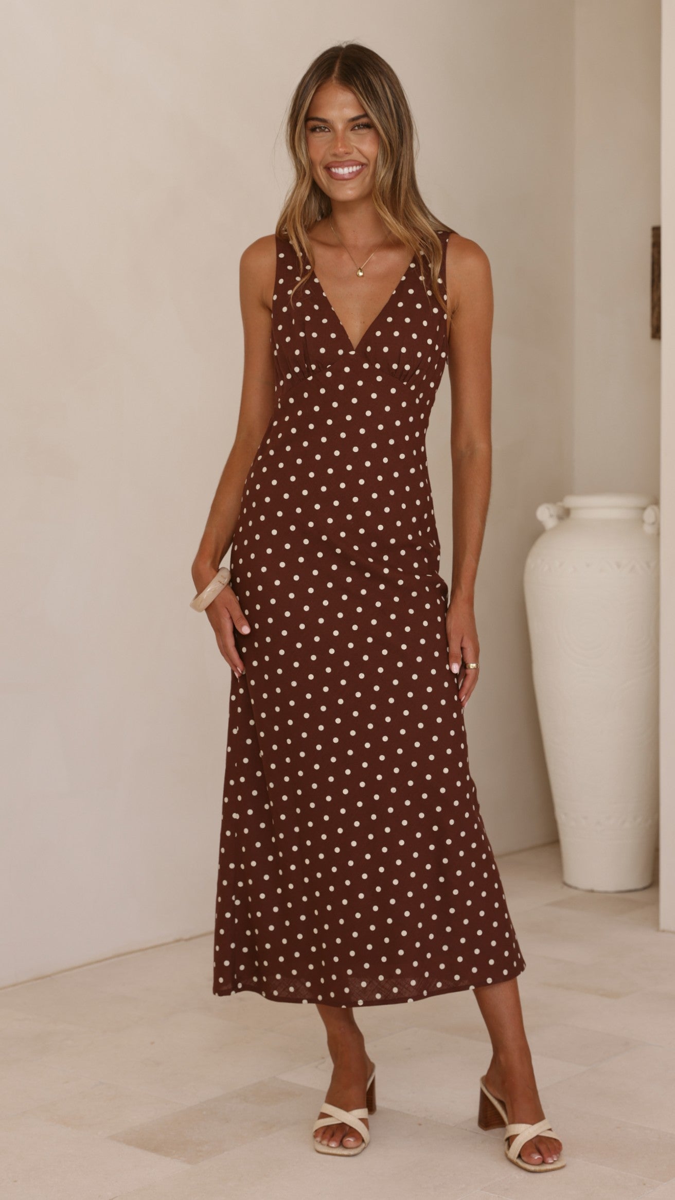 Sammie Maxi Dress - Chocolate/Nude Spot - Billy J
