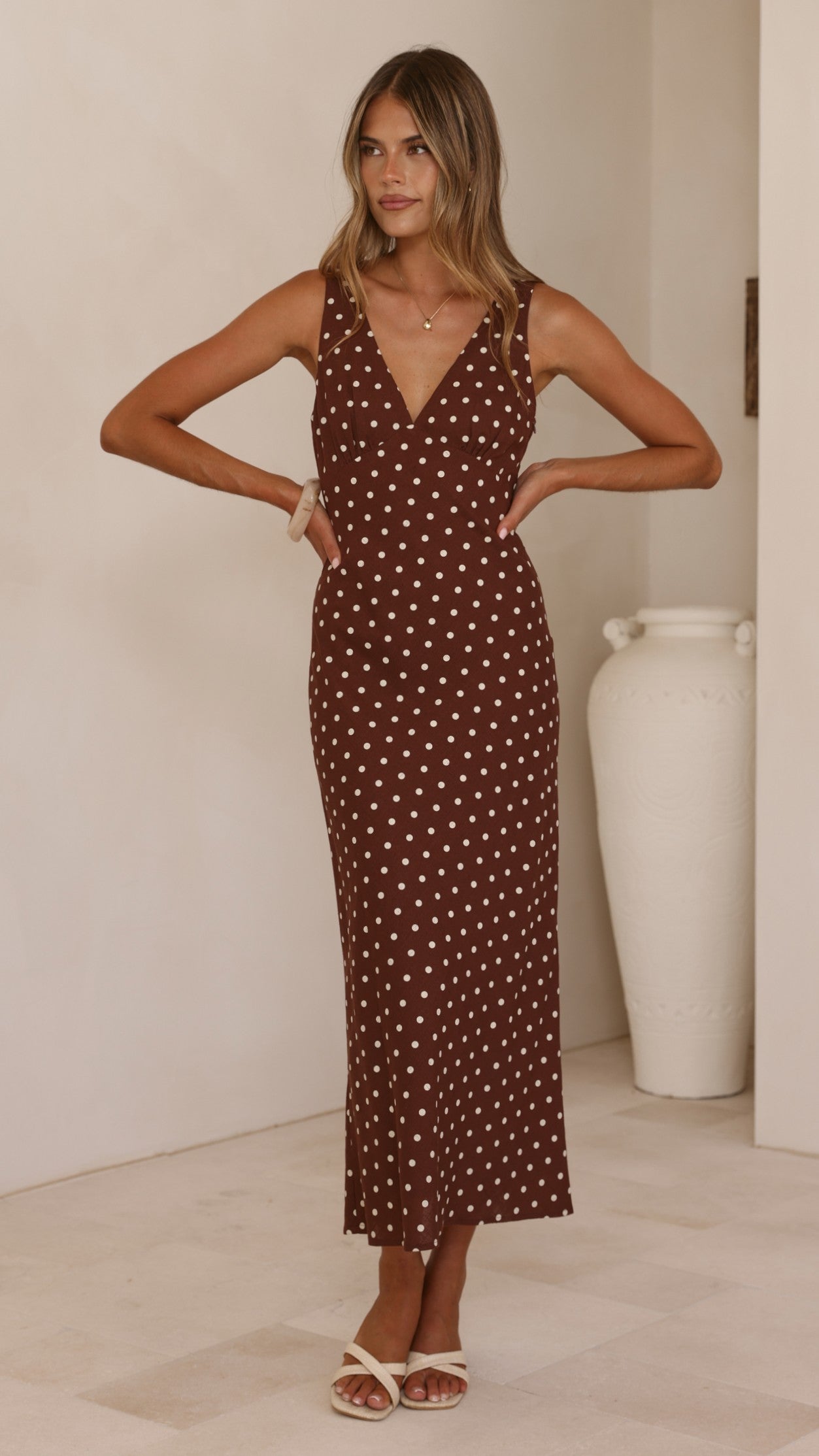 Sammie Maxi Dress - Chocolate/Nude Spot - Billy J