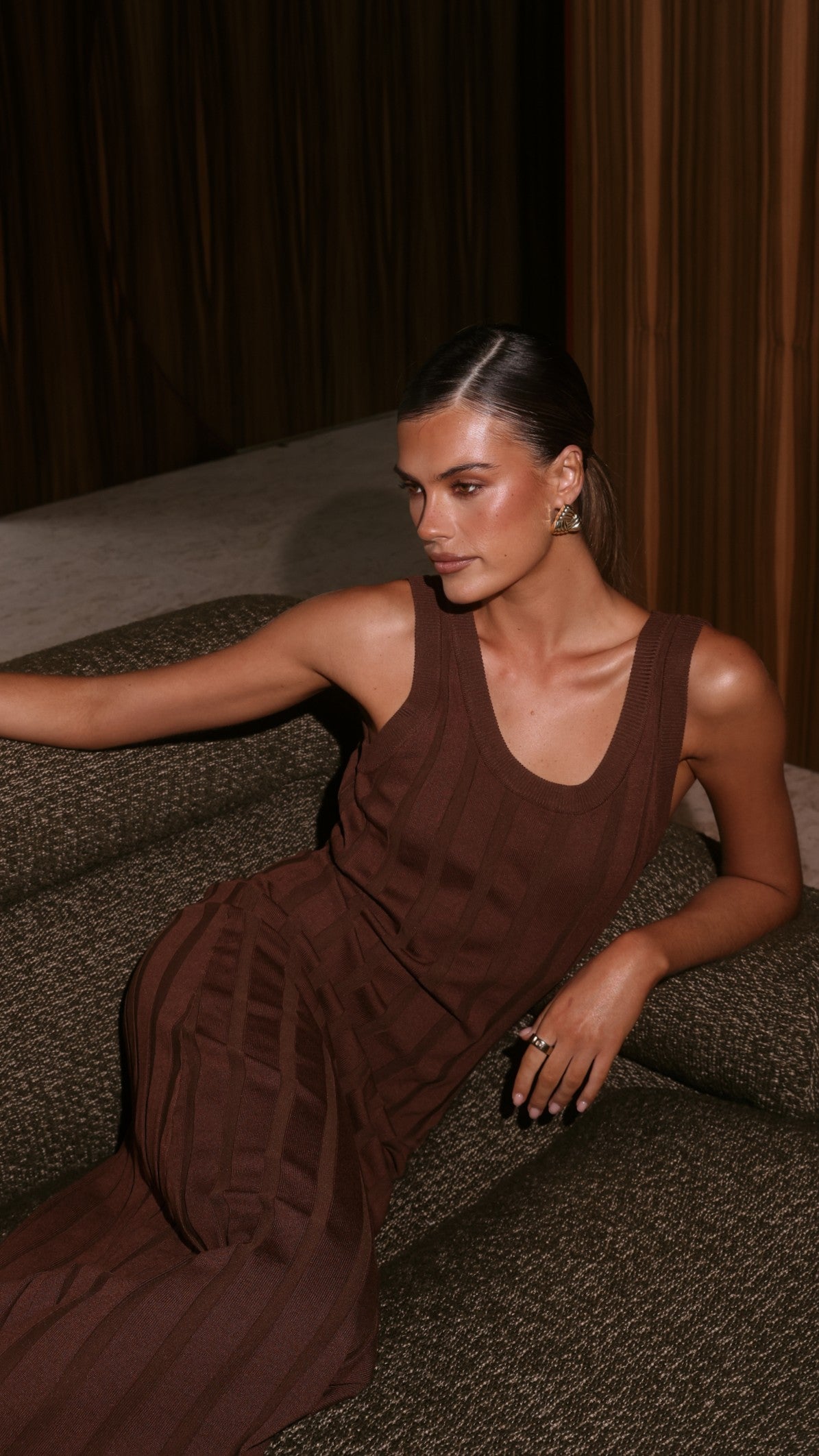 Avalyn Knit Maxi Dress - Chocolate - Billy J