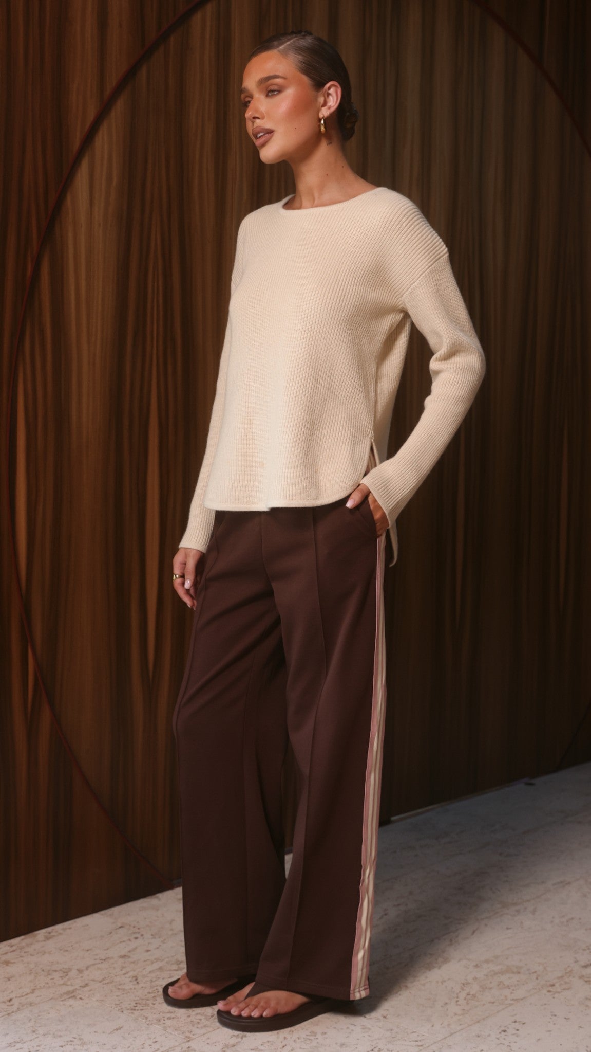 Isaiah Racer Stripe Pleated Trackpants - Chocolate/Pink - Billy J