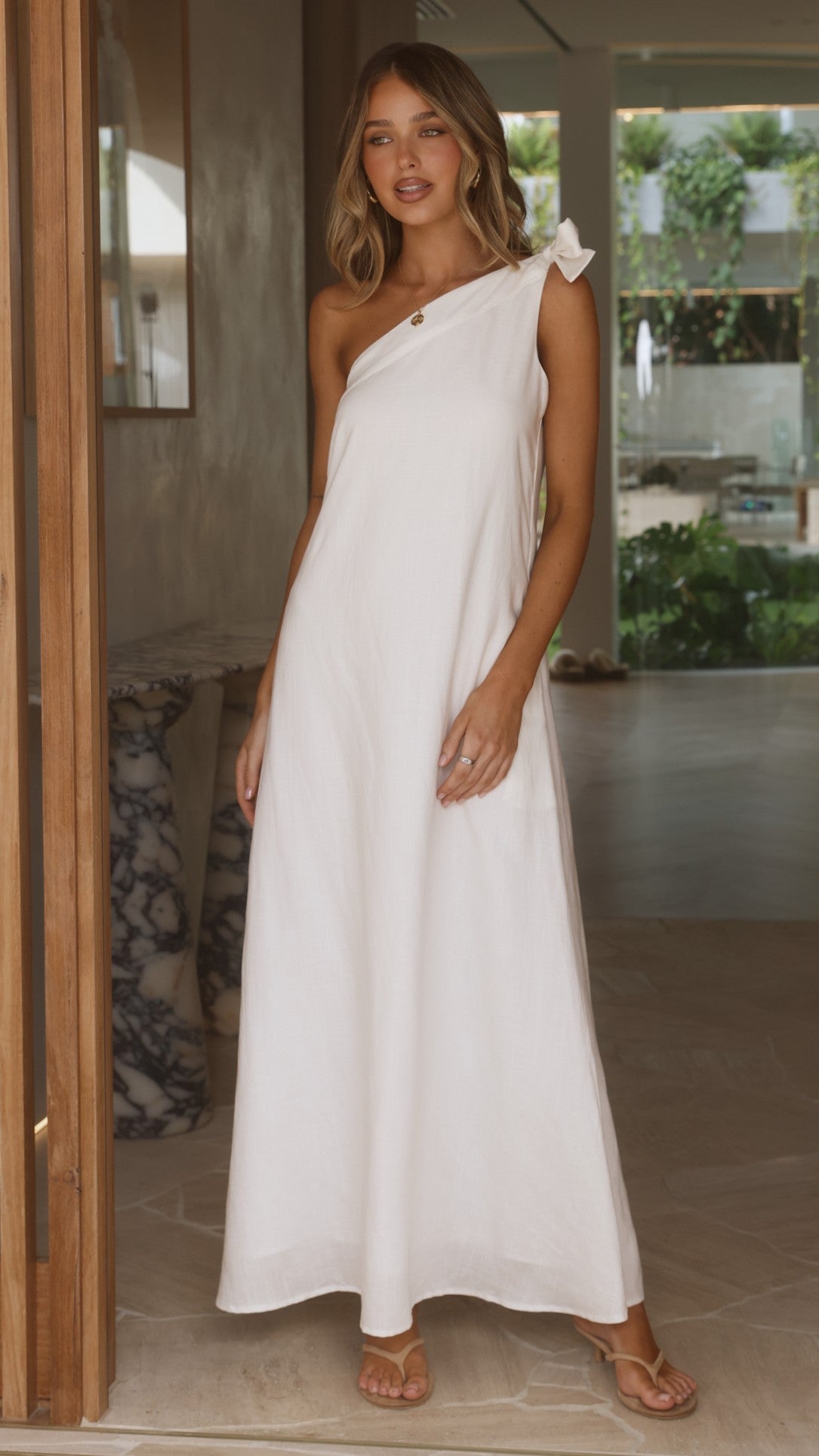 Winnie One Shoulder Maxi Dress - White - Billy J