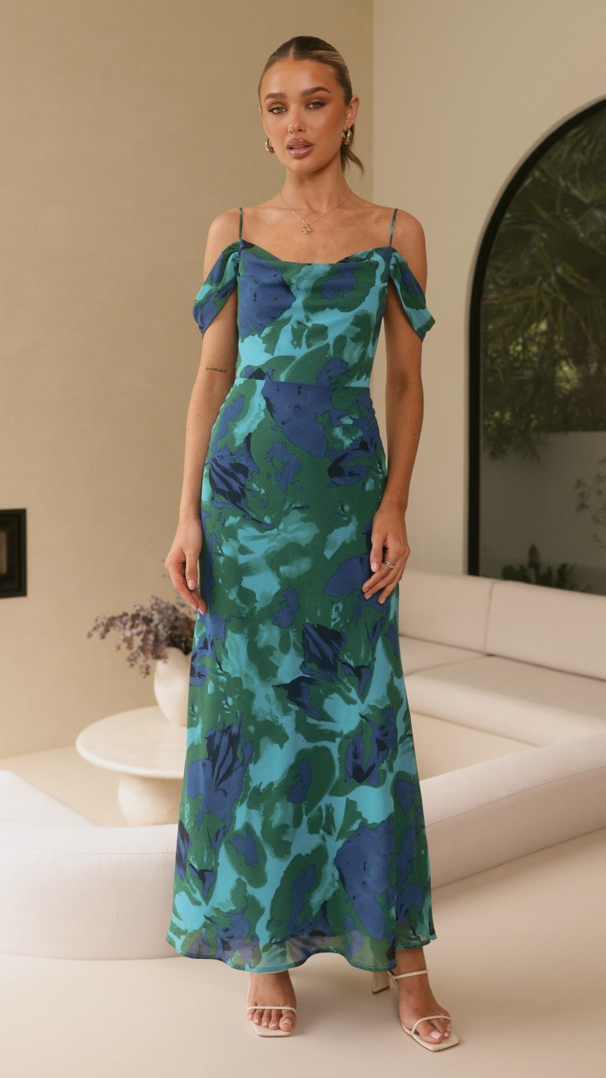 Mairi Maxi Dress - Blue/Green Print - Billy J