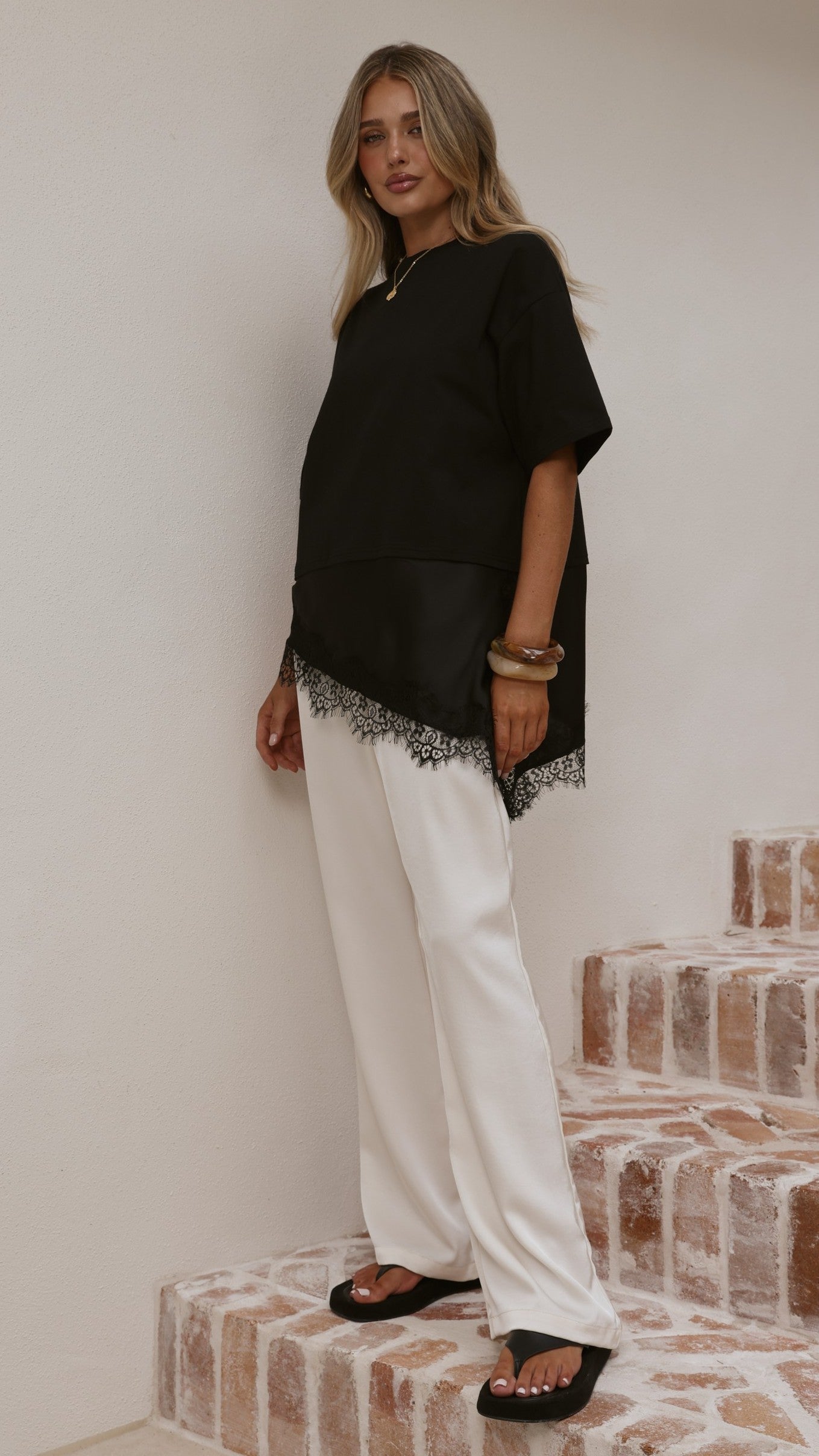 Mirandah Satin Panel T-Shirt - Black - Billy J