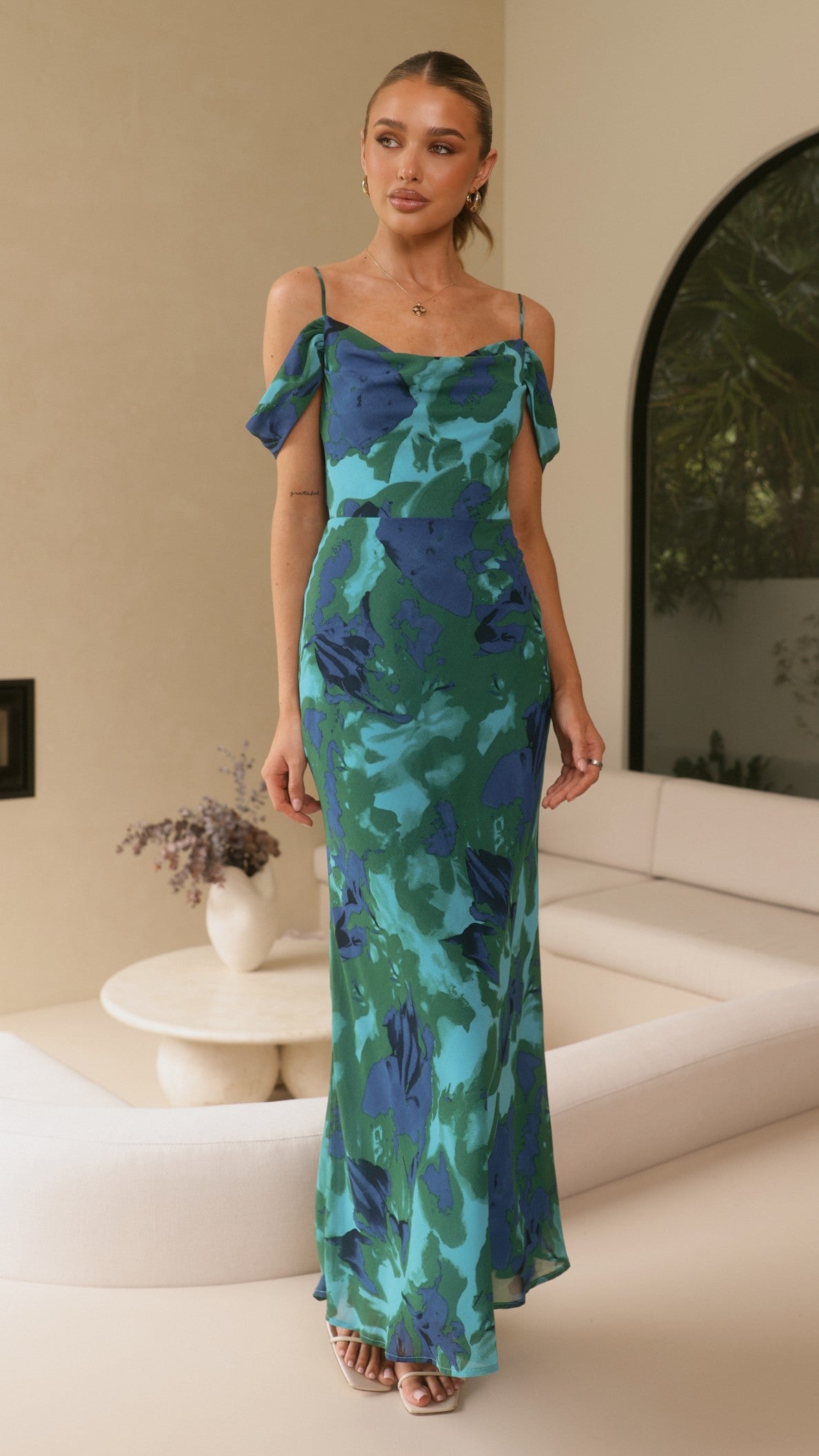 Mairi Maxi Dress - Blue/Green Print - Billy J