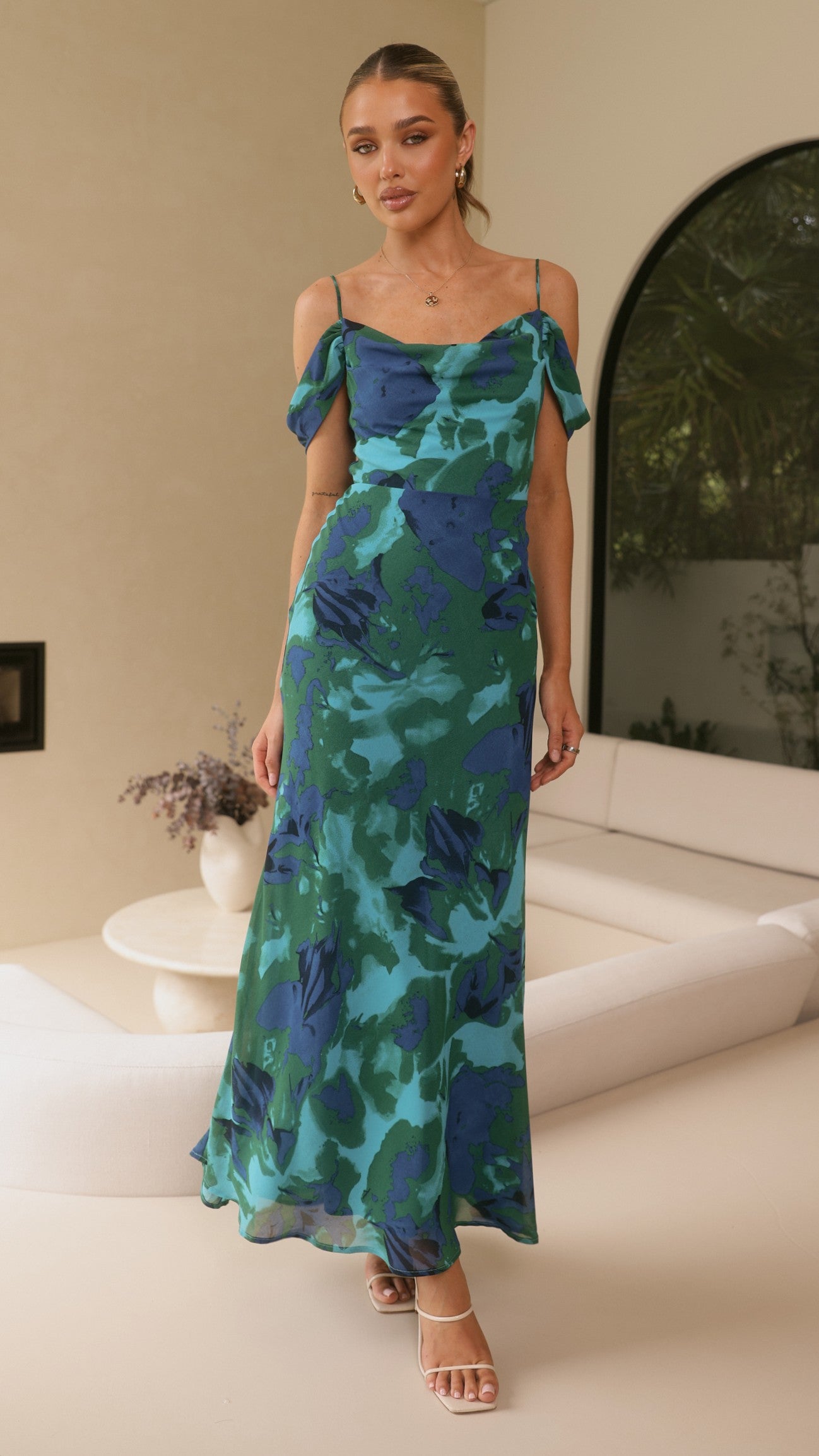 Mairi Maxi Dress - Blue/Green Print - Billy J