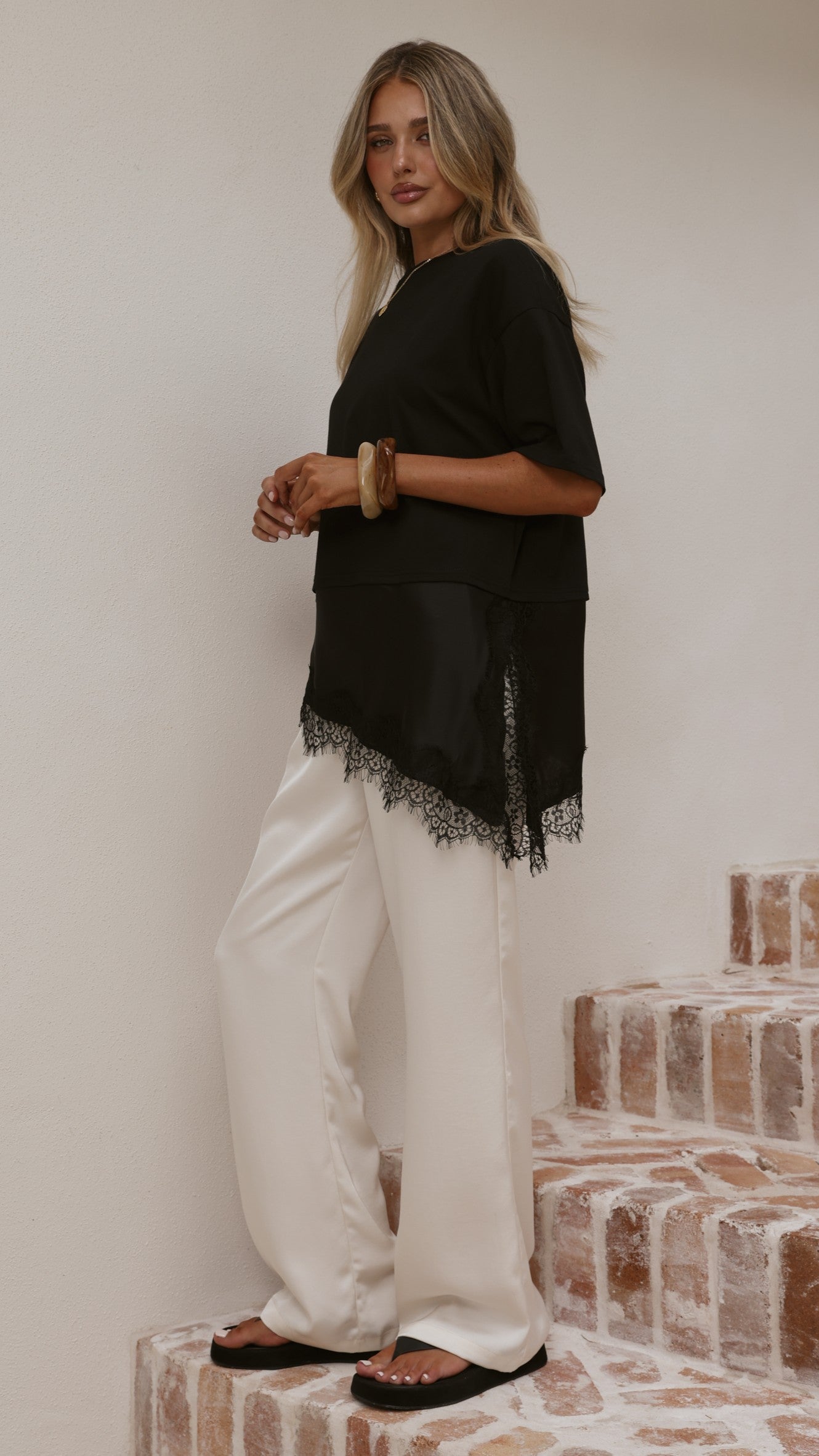 Mirandah Satin Panel T-Shirt - Black - Billy J