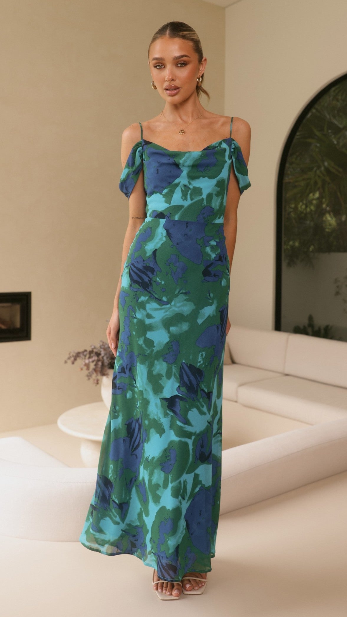 Mairi Maxi Dress - Blue/Green Print - Billy J
