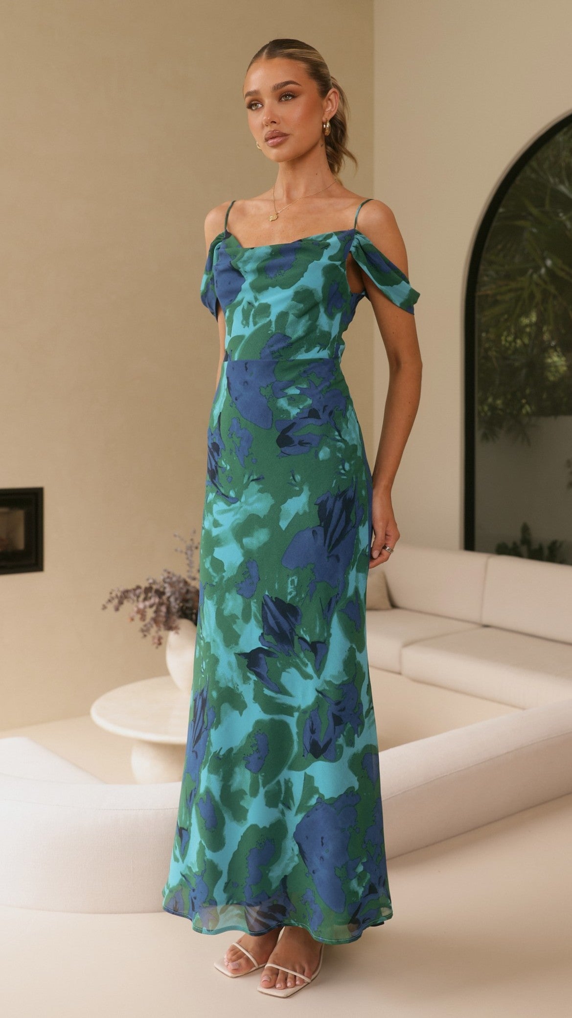 Mairi Maxi Dress - Blue/Green Print - Billy J