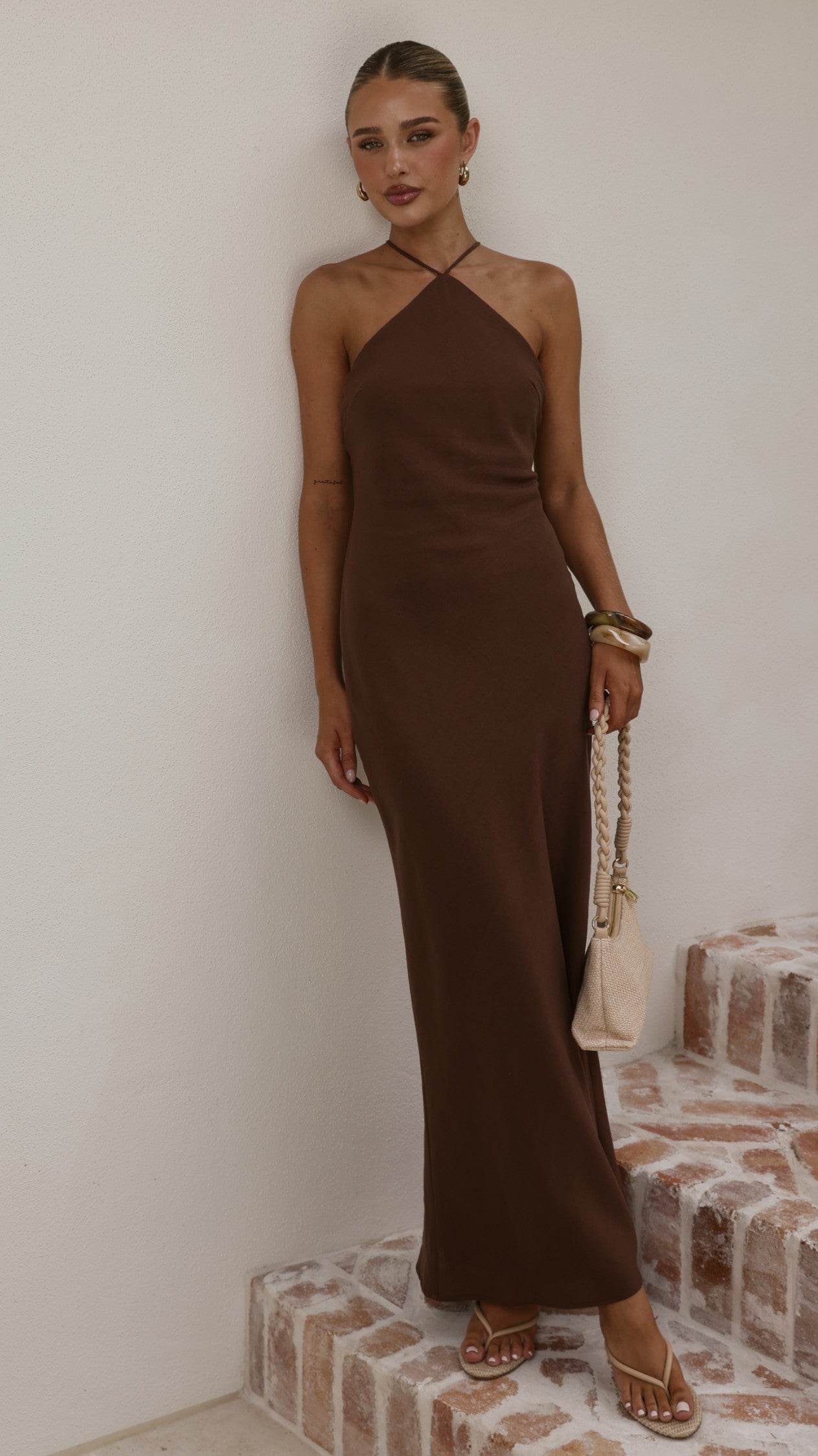 Chiara Linen Maxi Dress - Chocolate - Billy J