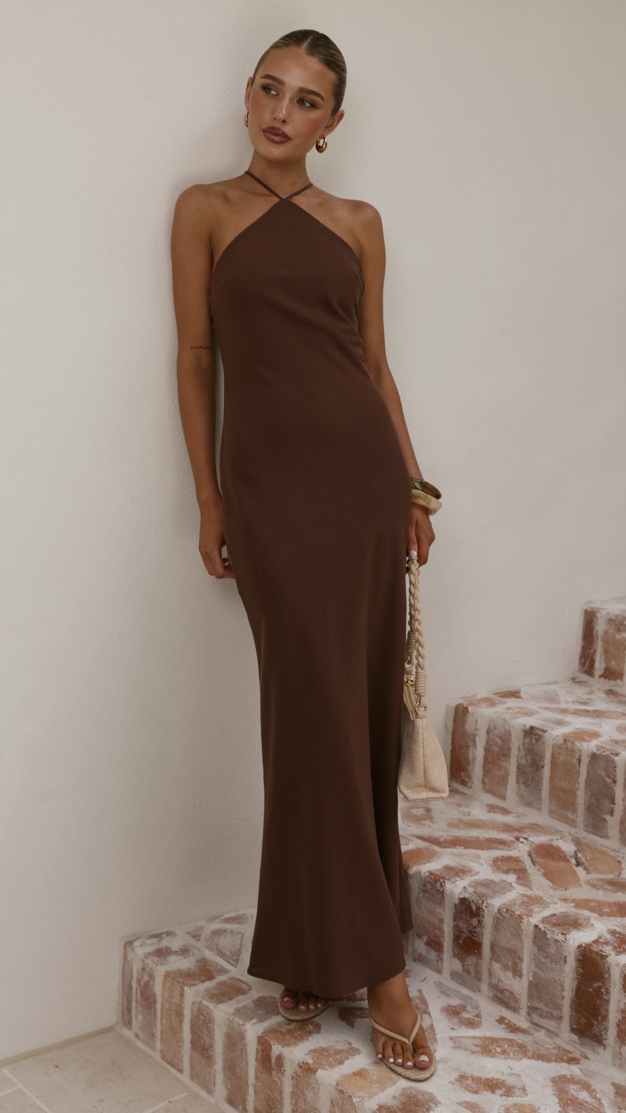 Chiara Linen Maxi Dress - Chocolate - Billy J