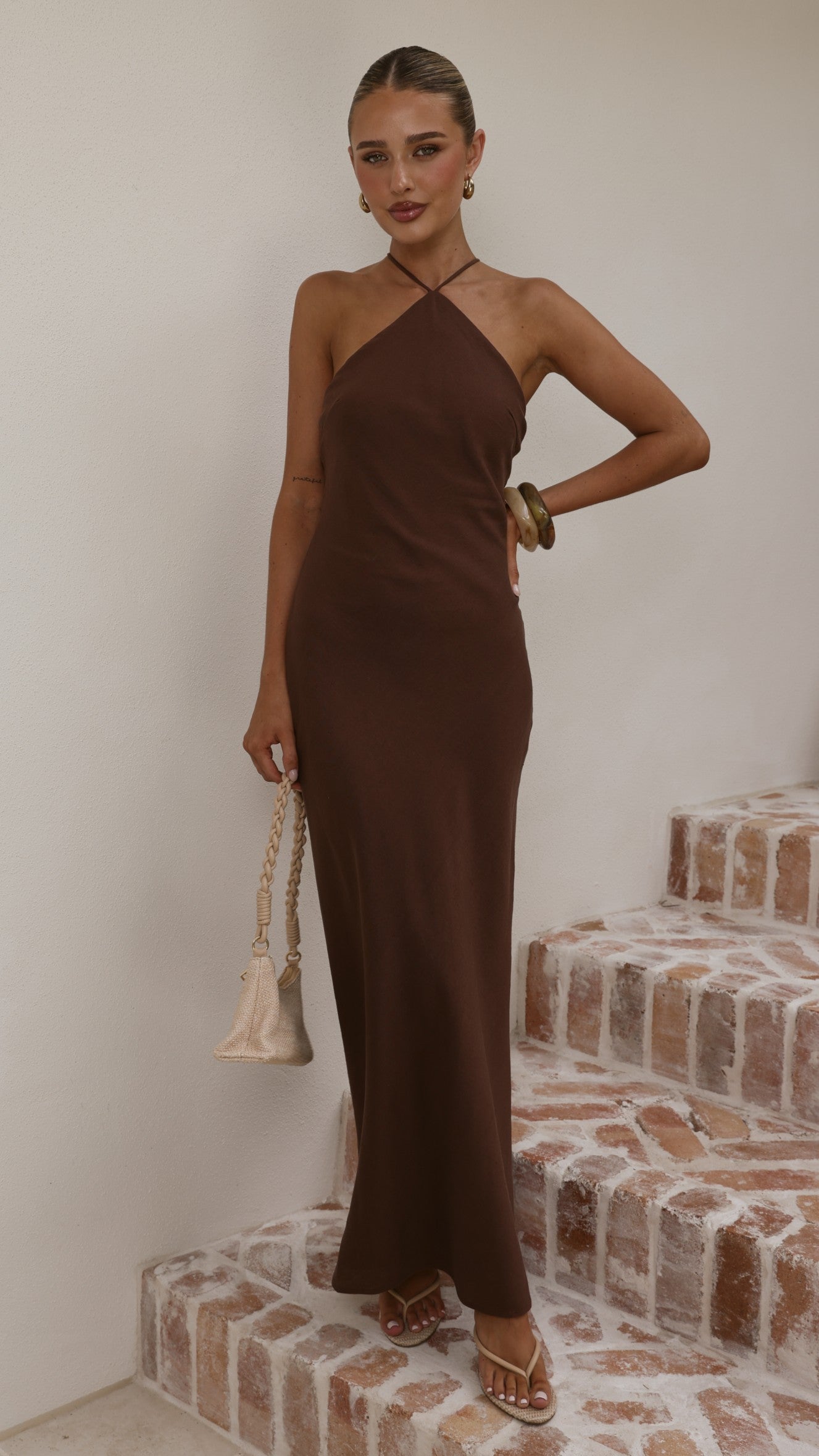 Chiara Linen Maxi Dress - Chocolate - Billy J