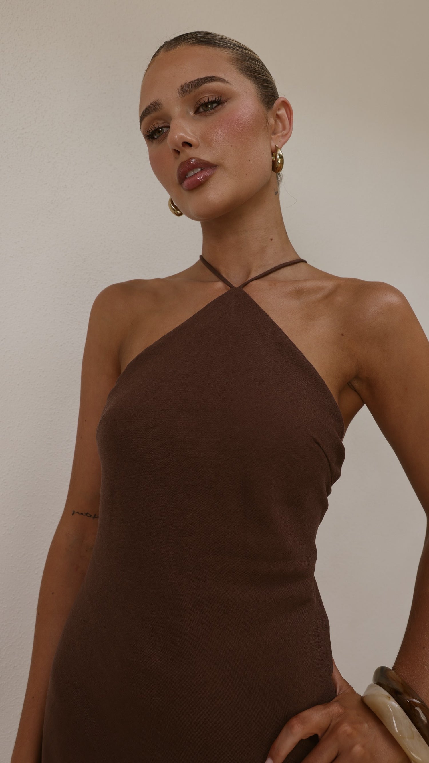 Chiara Linen Maxi Dress - Chocolate - Billy J