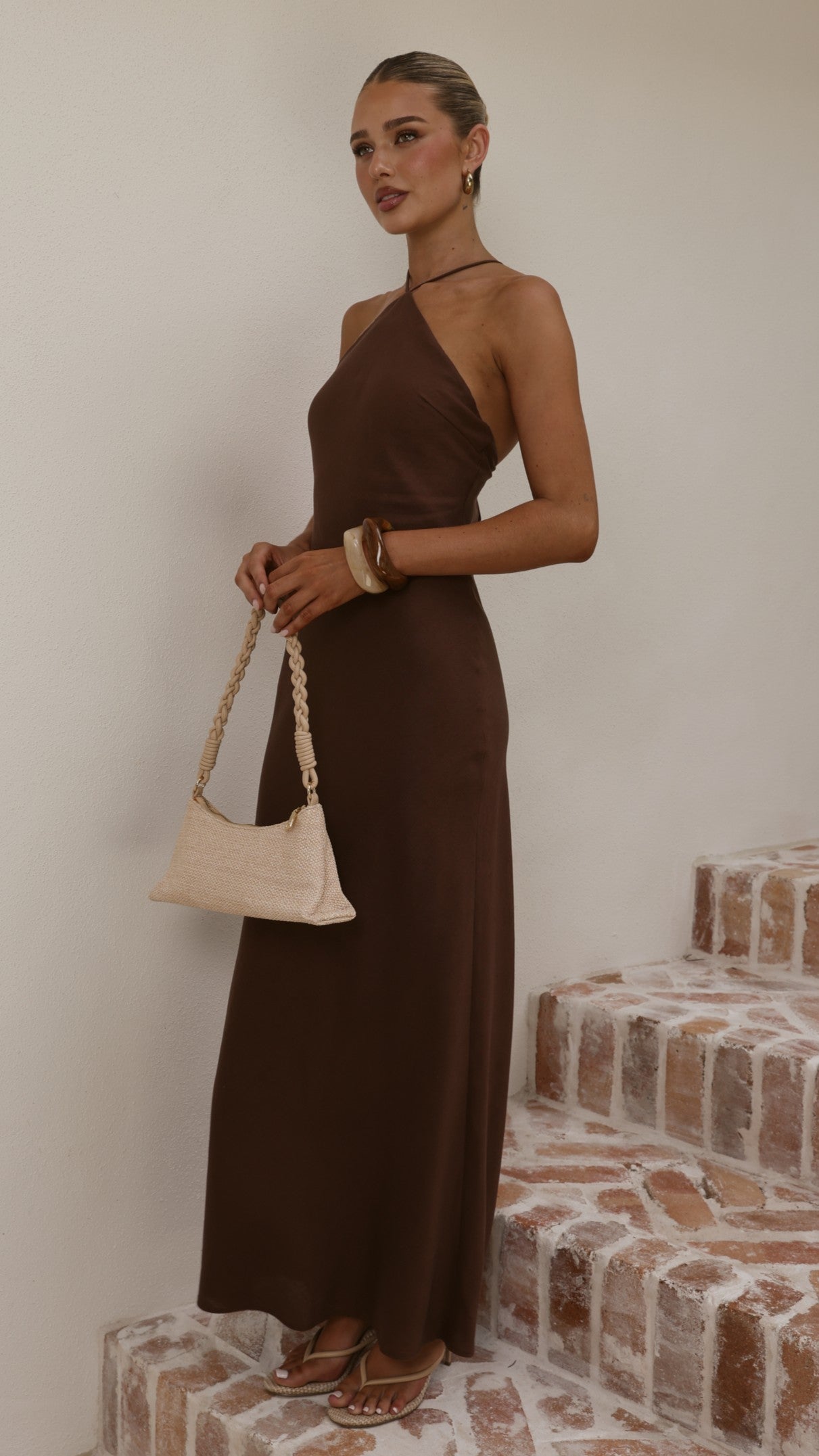 Chiara Linen Maxi Dress - Chocolate - Billy J