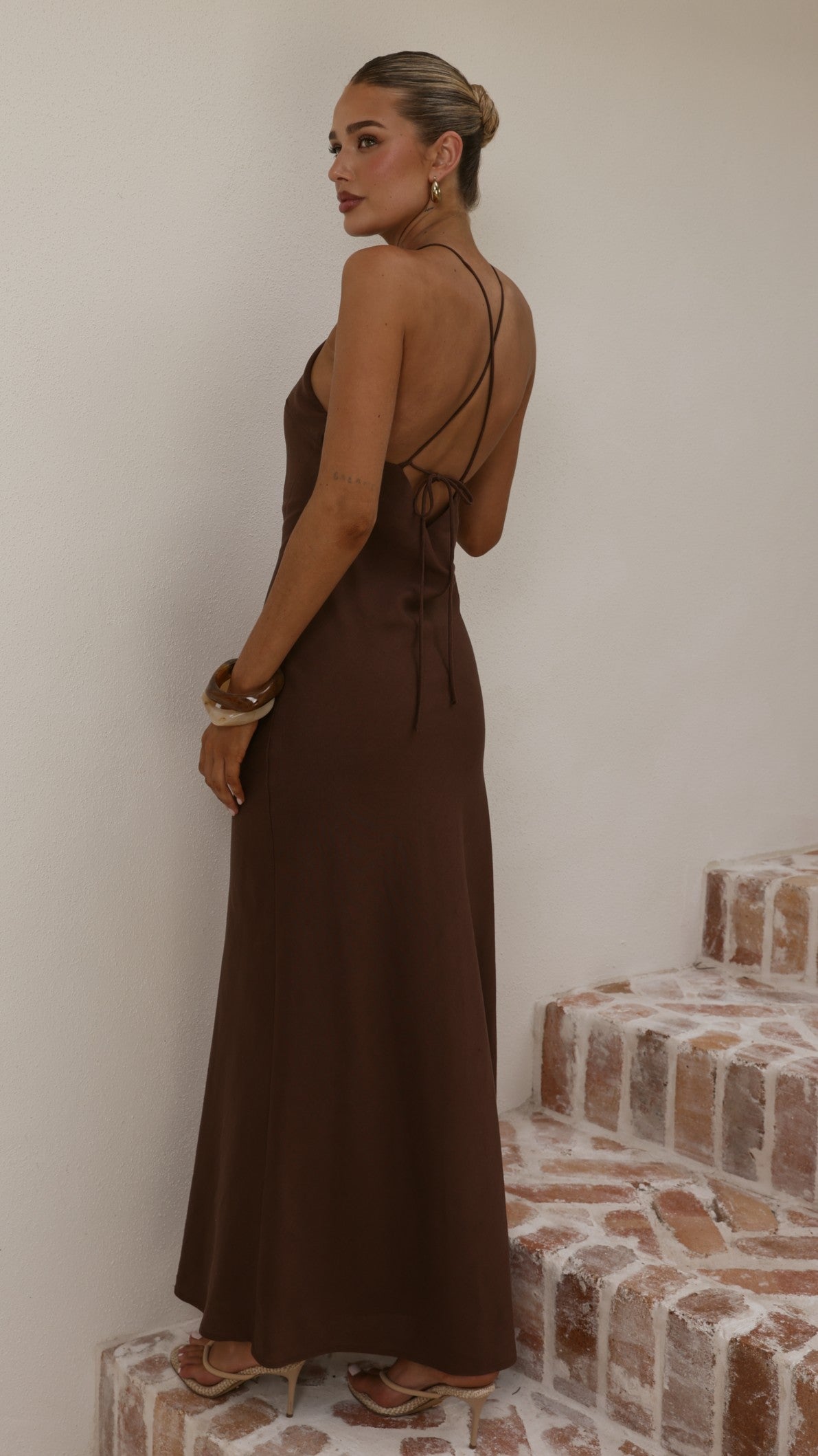 Chiara Linen Maxi Dress - Chocolate - Billy J