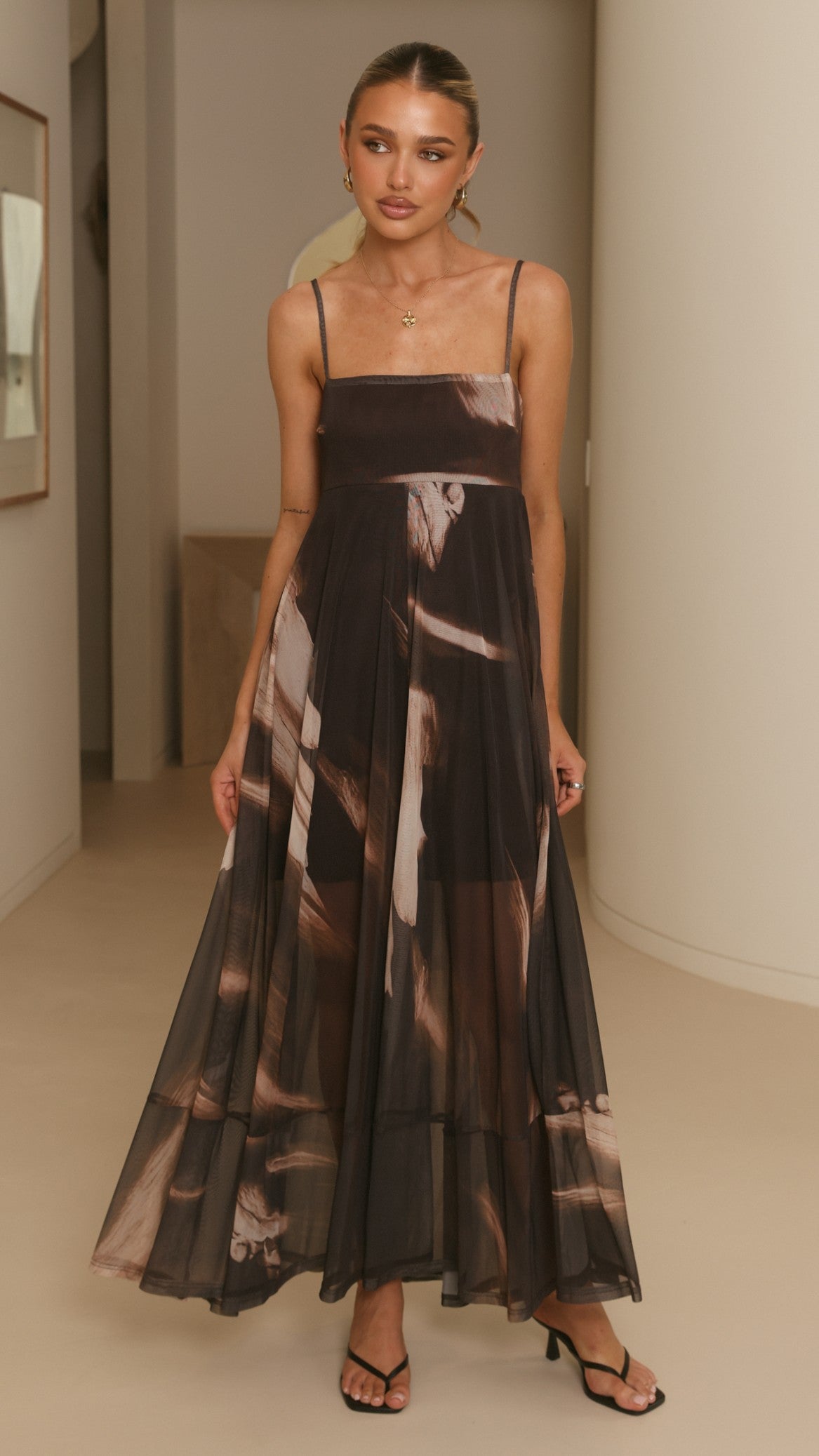 Melinda Sheer Maxi Dress - Cocoa Ochre - Billy J