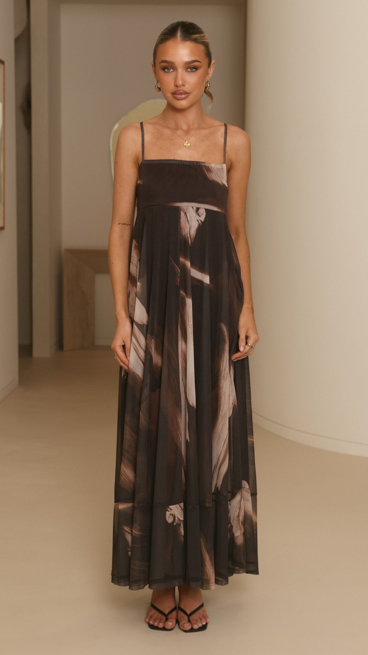 Melinda Sheer Maxi Dress - Cocoa Ochre - Billy J