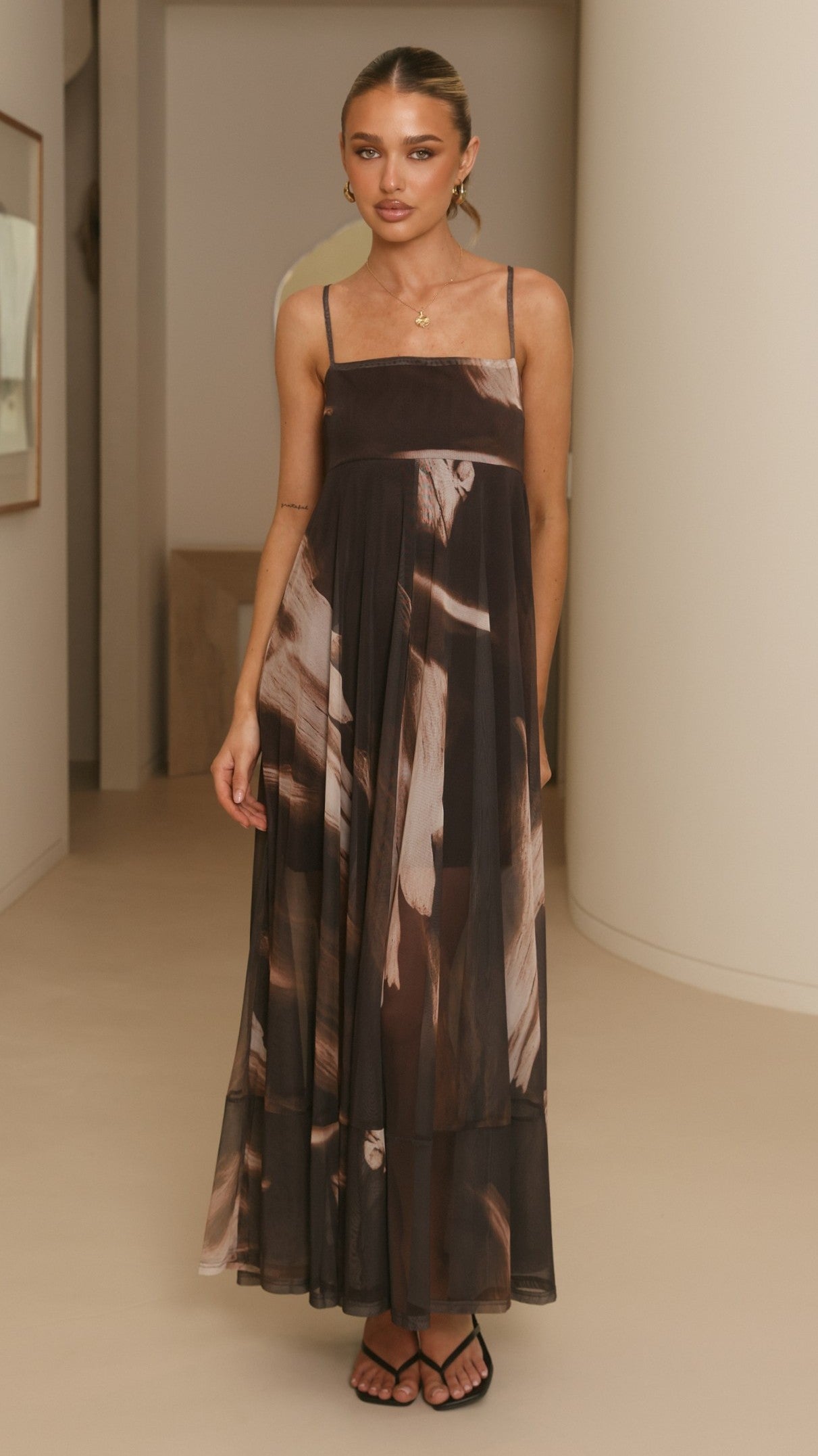 Melinda Sheer Maxi Dress - Cocoa Ochre - Billy J