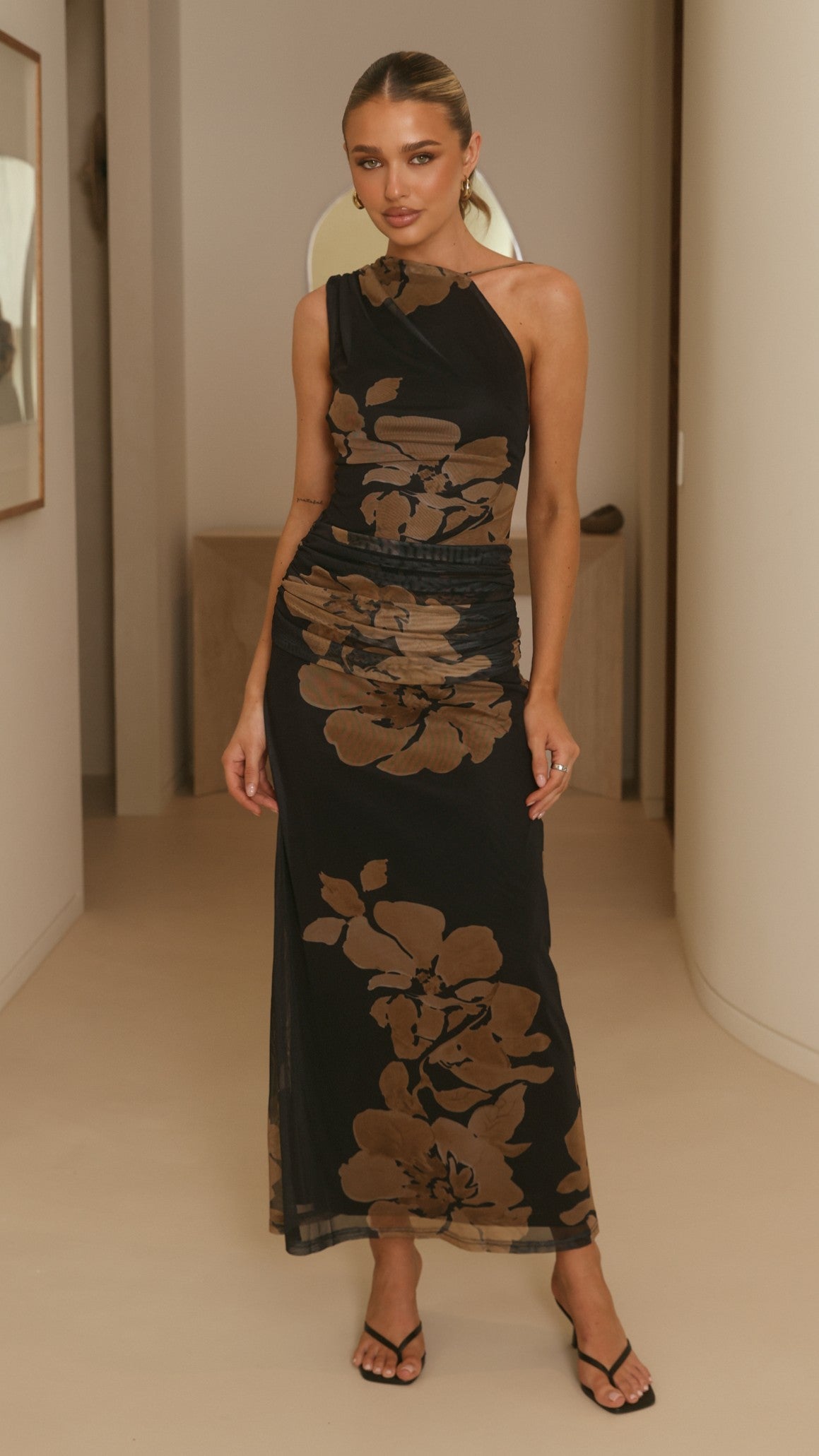 Evelyn Maxi Dress - Black/Brown Floral - Billy J
