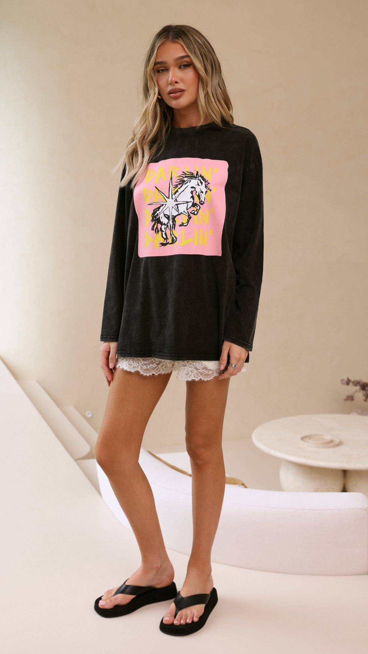 Darlin Long Sleeve Tee - Washed Black - Billy J