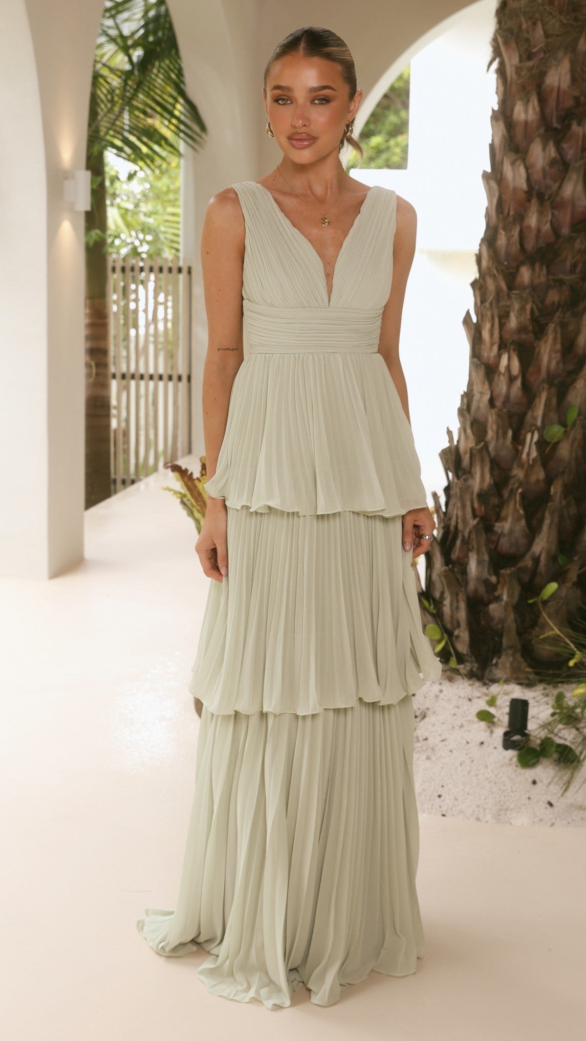 Kaelan Tiered Maxi Dress - Sage - Billy J