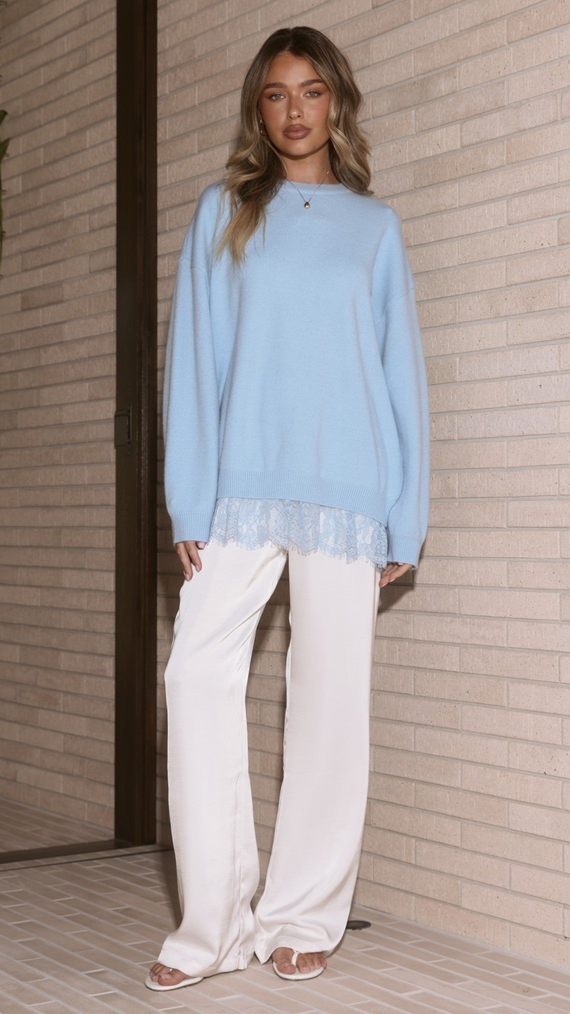 Stevie Lace Trim Sweater - Blue - Billy J