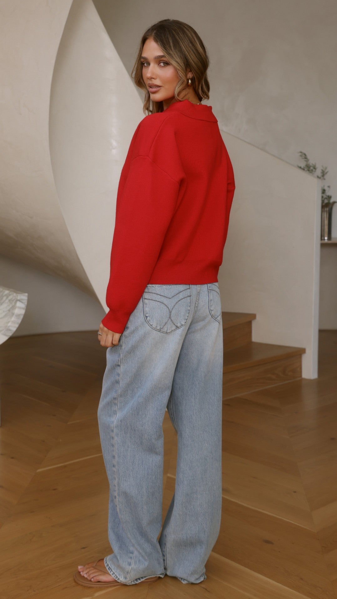 Rylie Collared Sweater - Red - Billy J