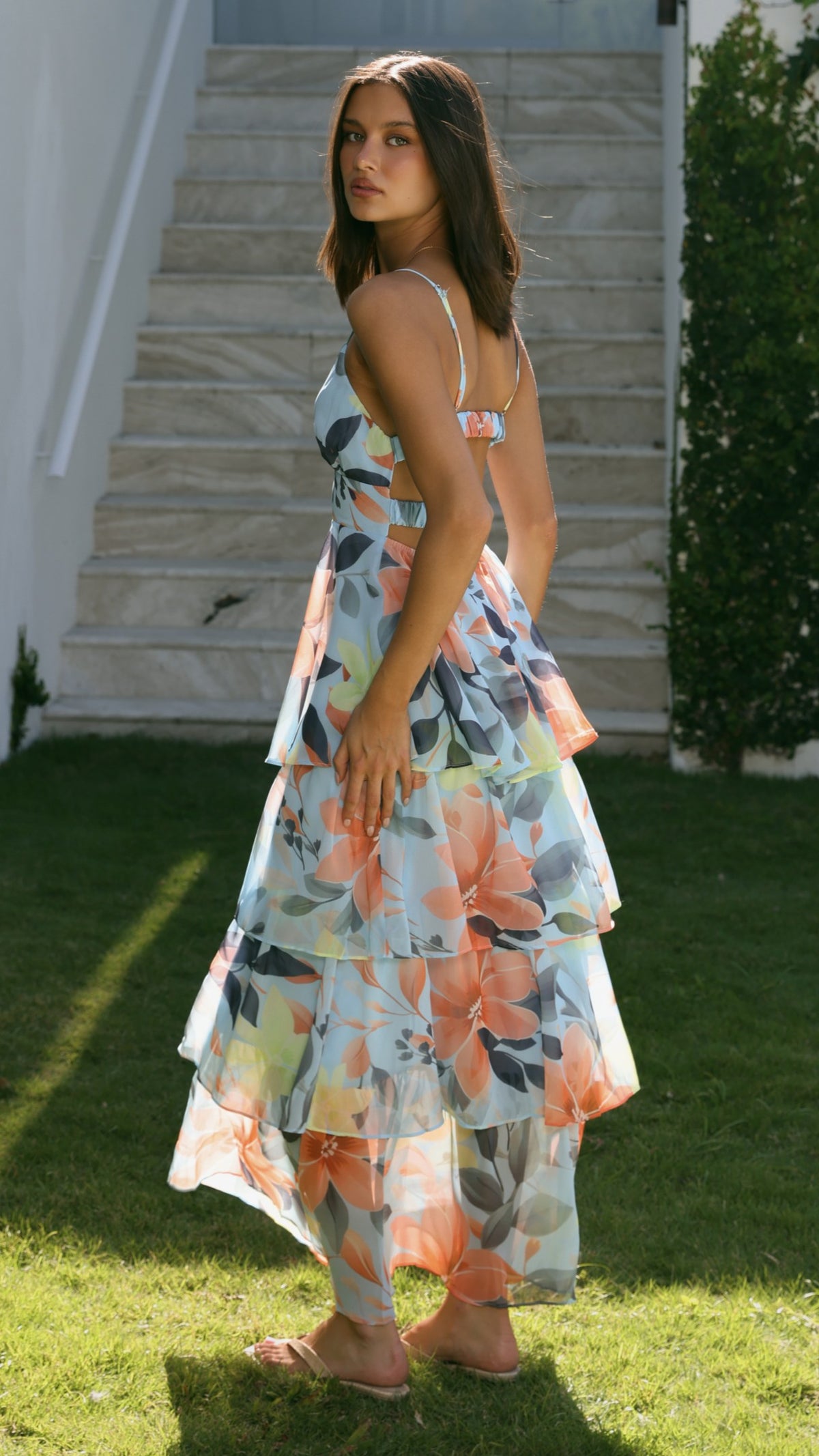 Kalie Maxi Dress - Blue/Orange Floral - Billy J