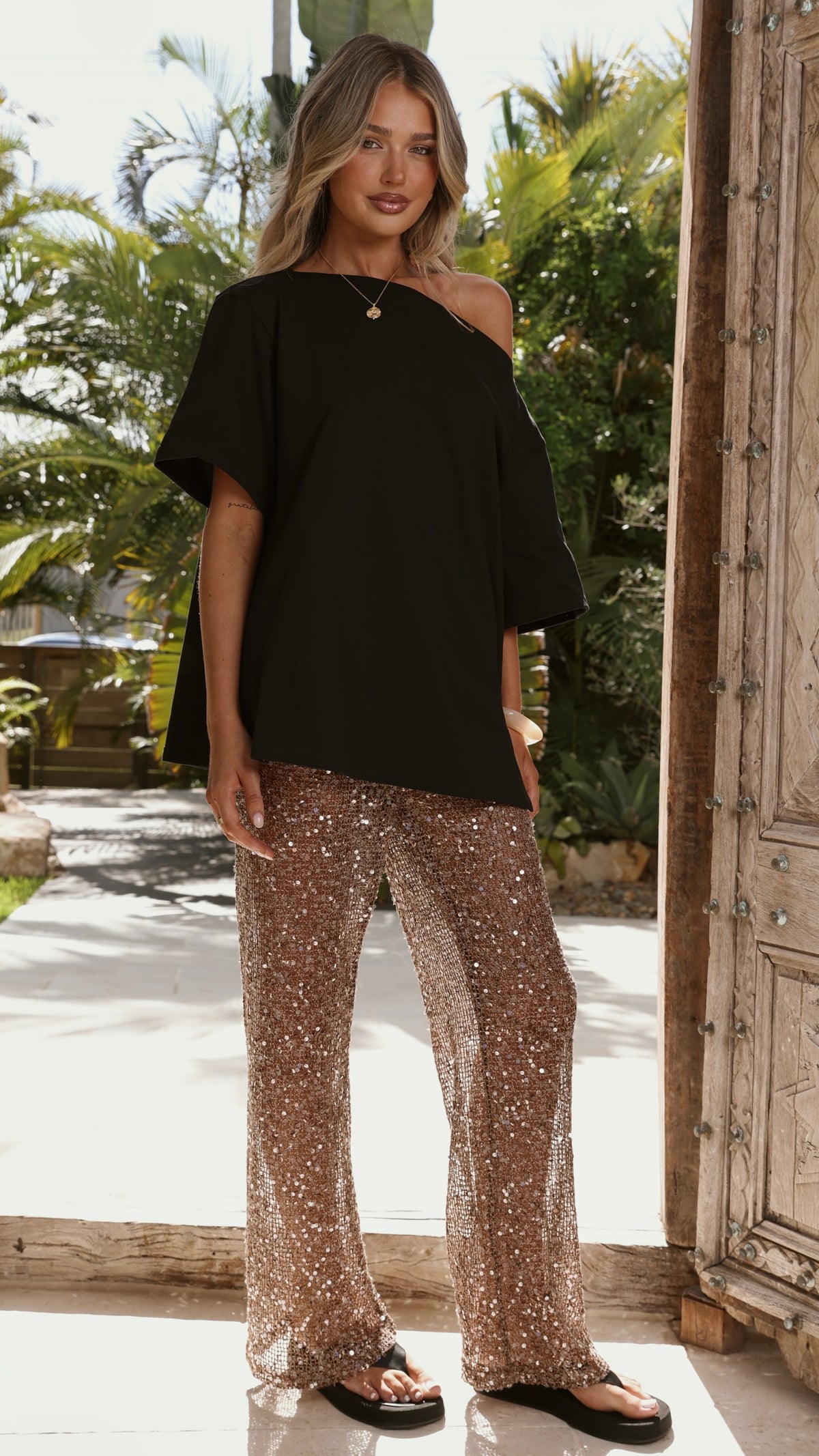 Zinnia Sequins Pant - Mocha - Billy J