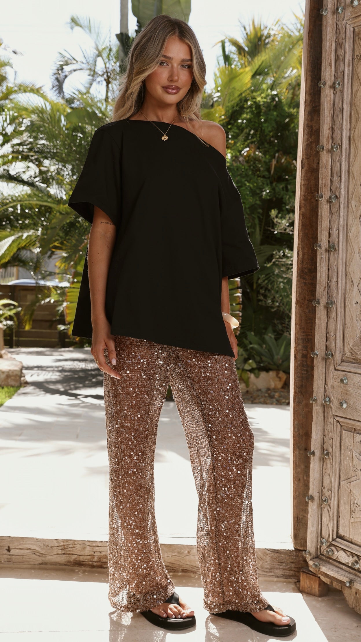 Zinnia Sequins Pant - Mocha - Billy J