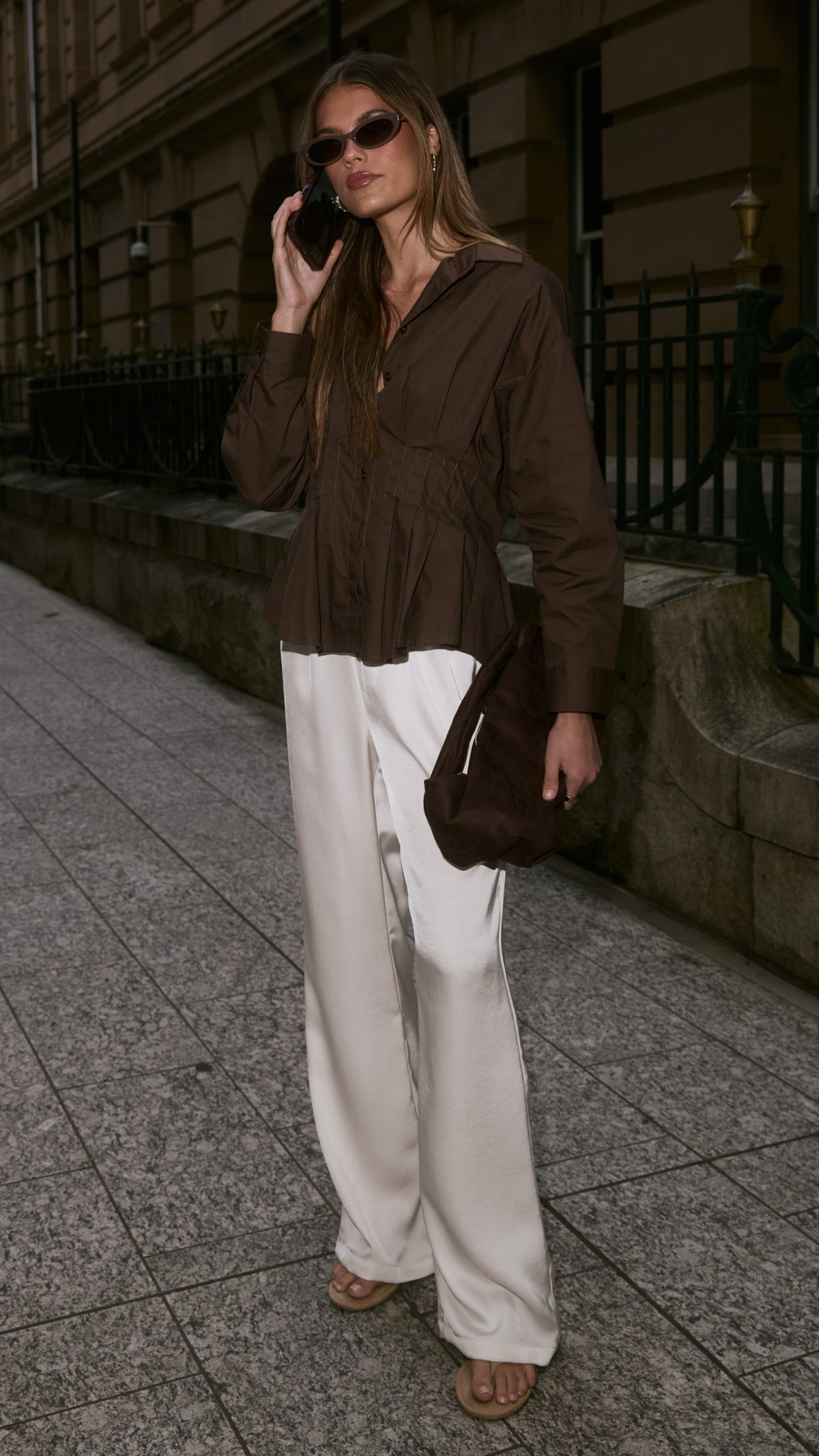 Millie Pleated Shirt - Chocolate - Billy J