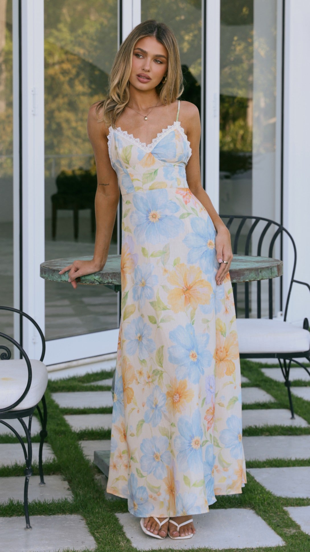Aimee Maxi Dress - Blue/Yellow Floral - Billy J
