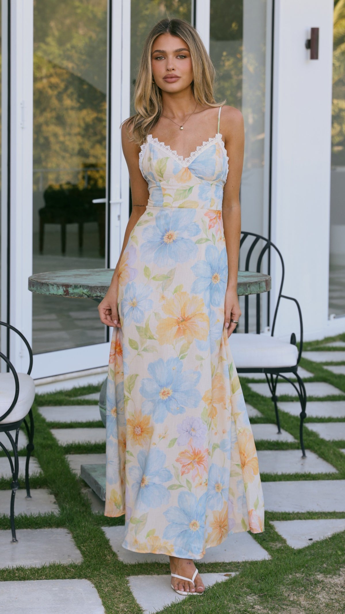 Aimee Maxi Dress - Blue/Yellow Floral - Billy J