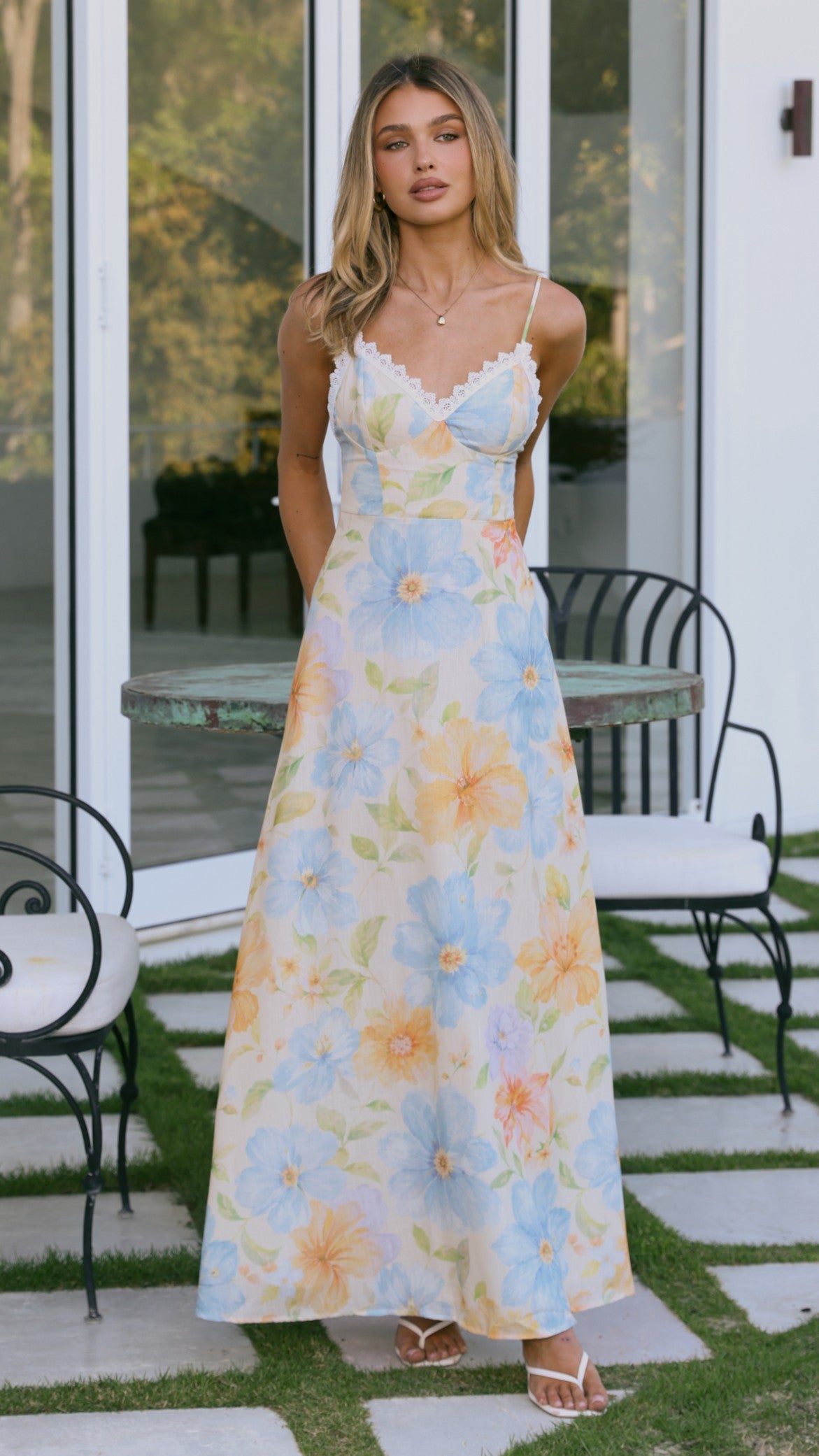 Aimee Maxi Dress - Blue/Yellow Floral - Billy J
