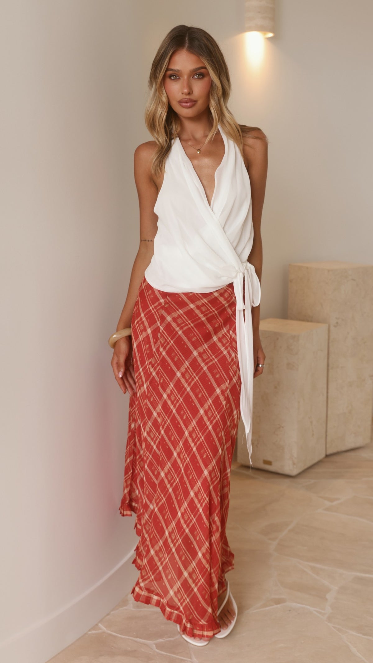 Naira Midi Skirt - Red Plaid - Billy J