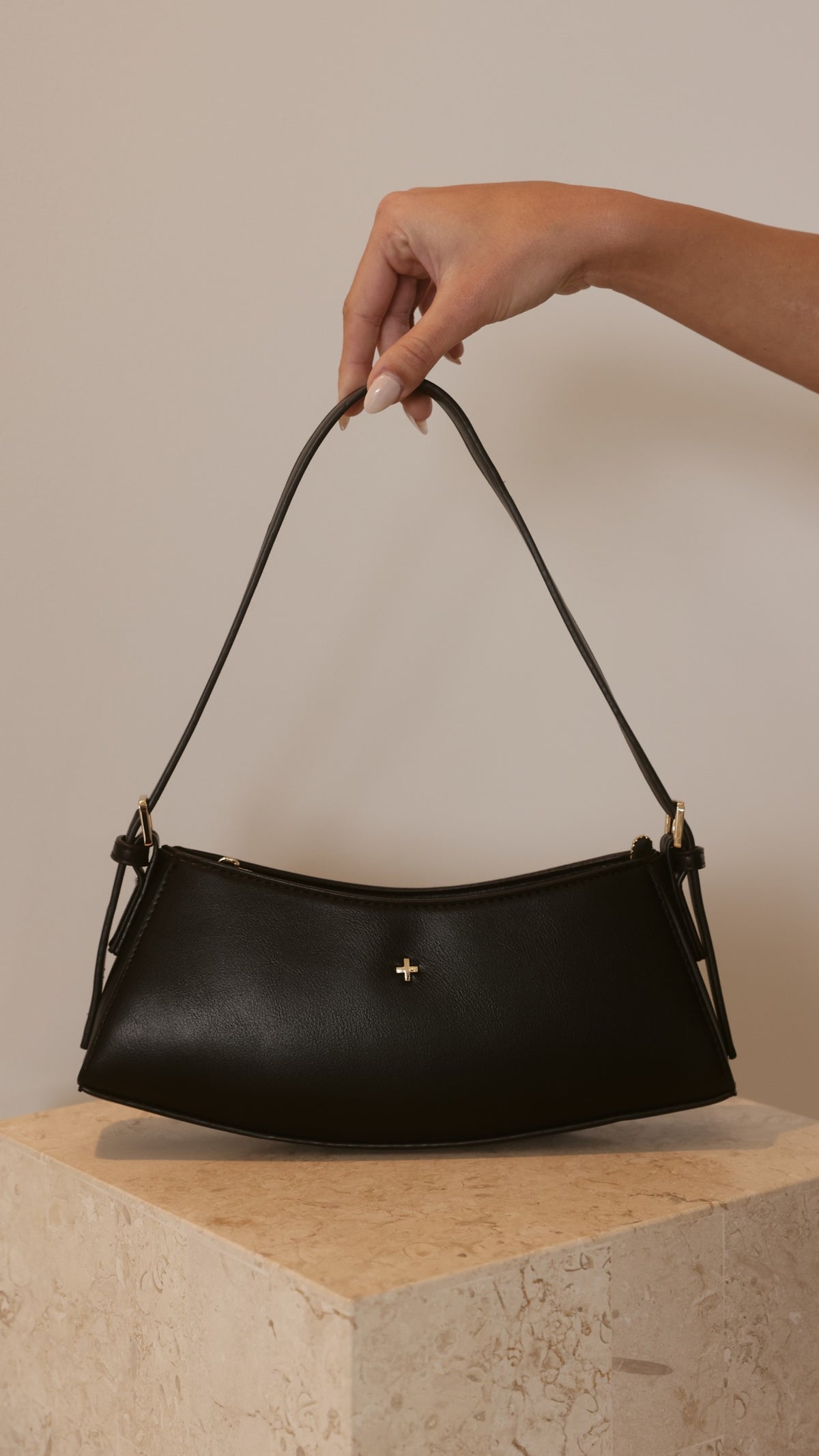 Bessi Shoulder Bag - Black PU/Gold