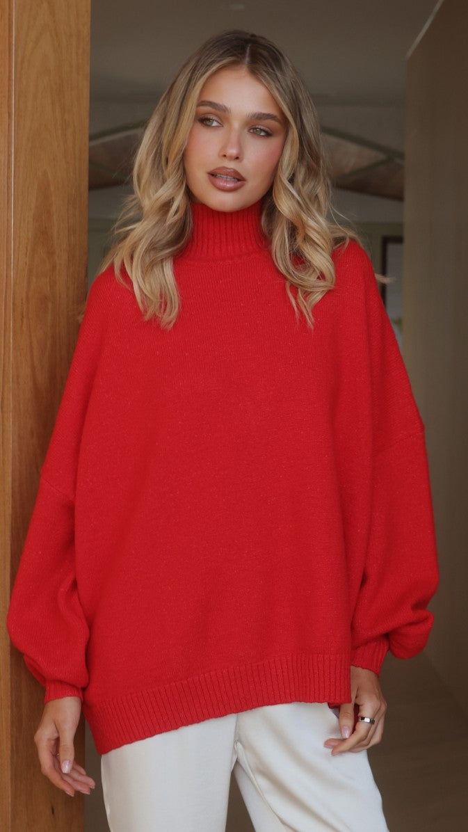 Harita Knitted Sweater - Red - Billy J