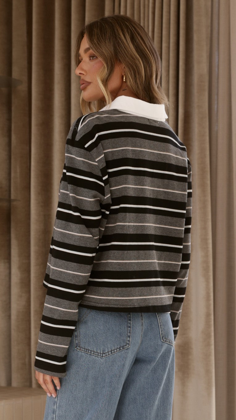 Gianna Long Sleeve Top - Grey Stripe - Billy J