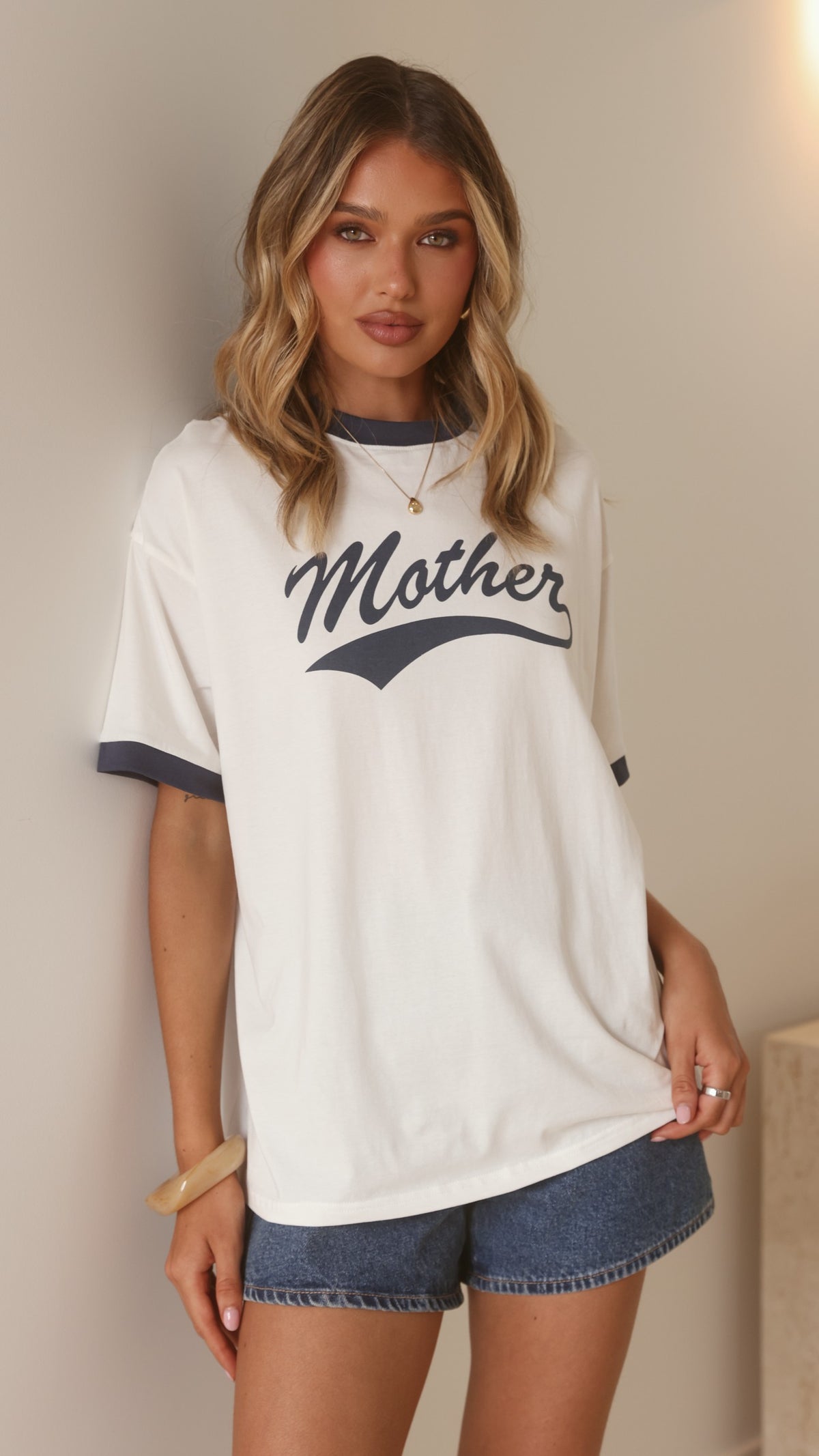 Mother Oversized Tee - White/Navy - Billy J