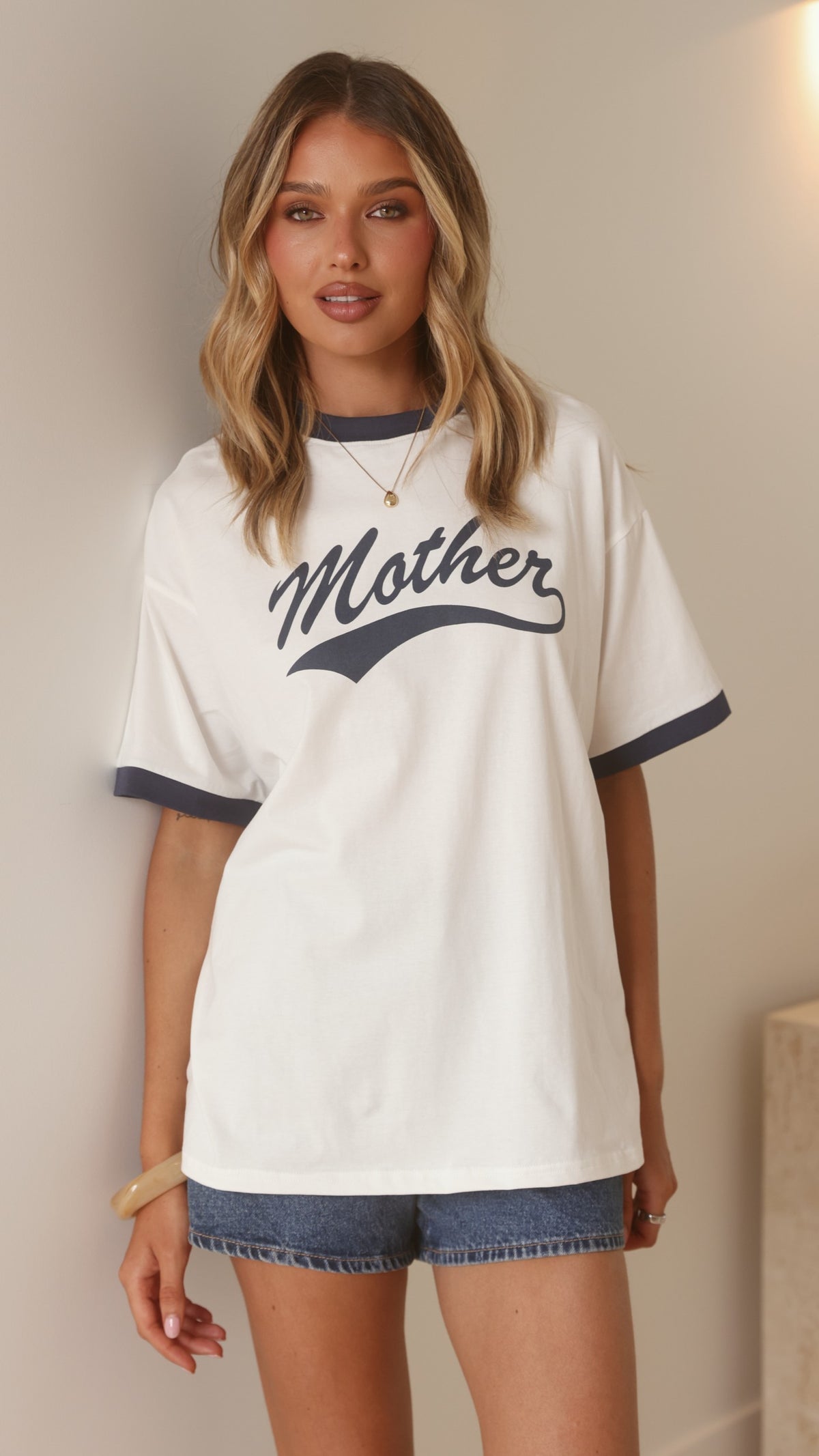 Mother Oversized Tee - White/Navy - Billy J