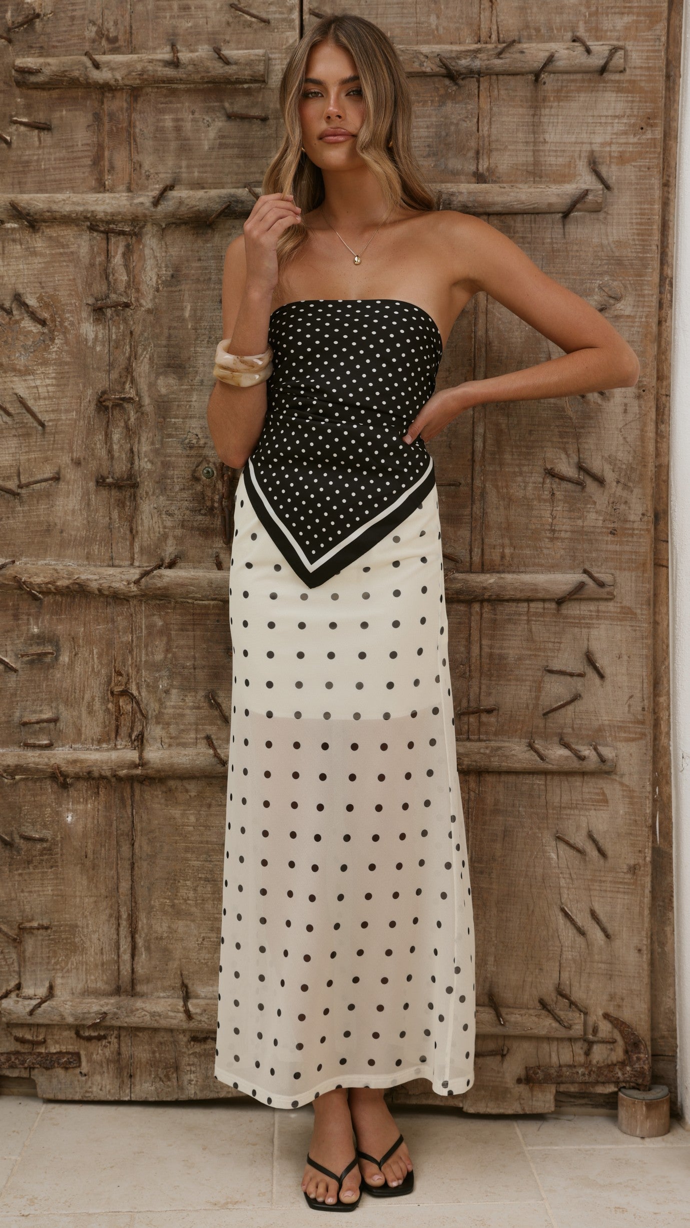 Onella Semi Sheer Maxi Skirt - Cream/Black Polka Dot - Billy J