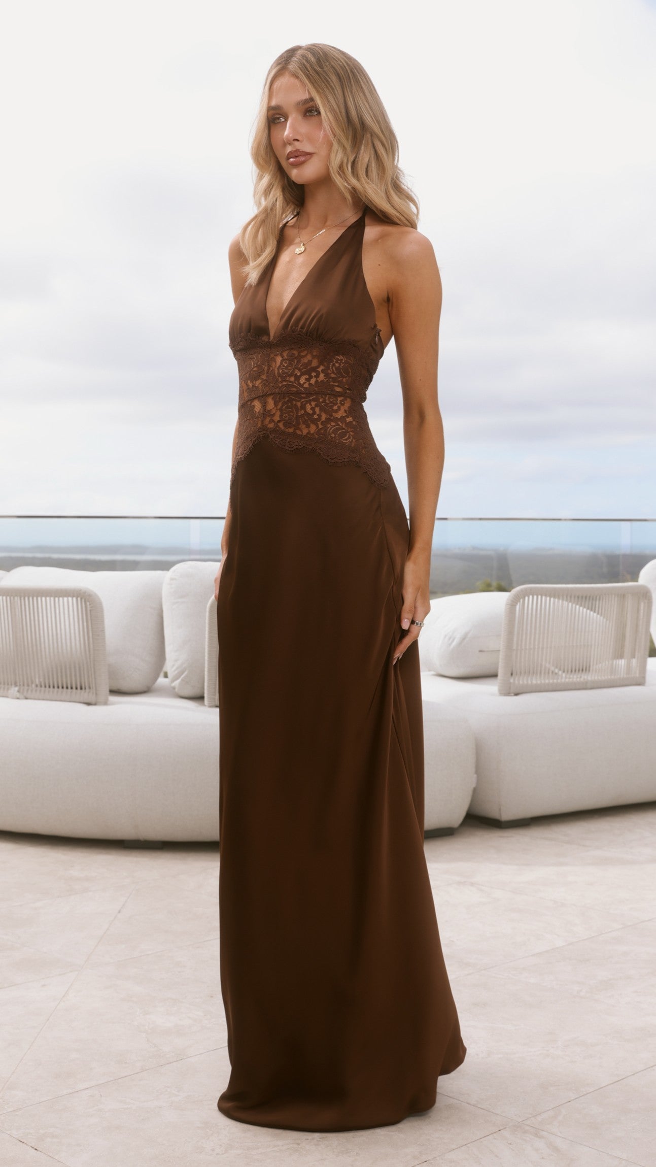 Celia Lace Maxi Dress - Chocolate - Billy J