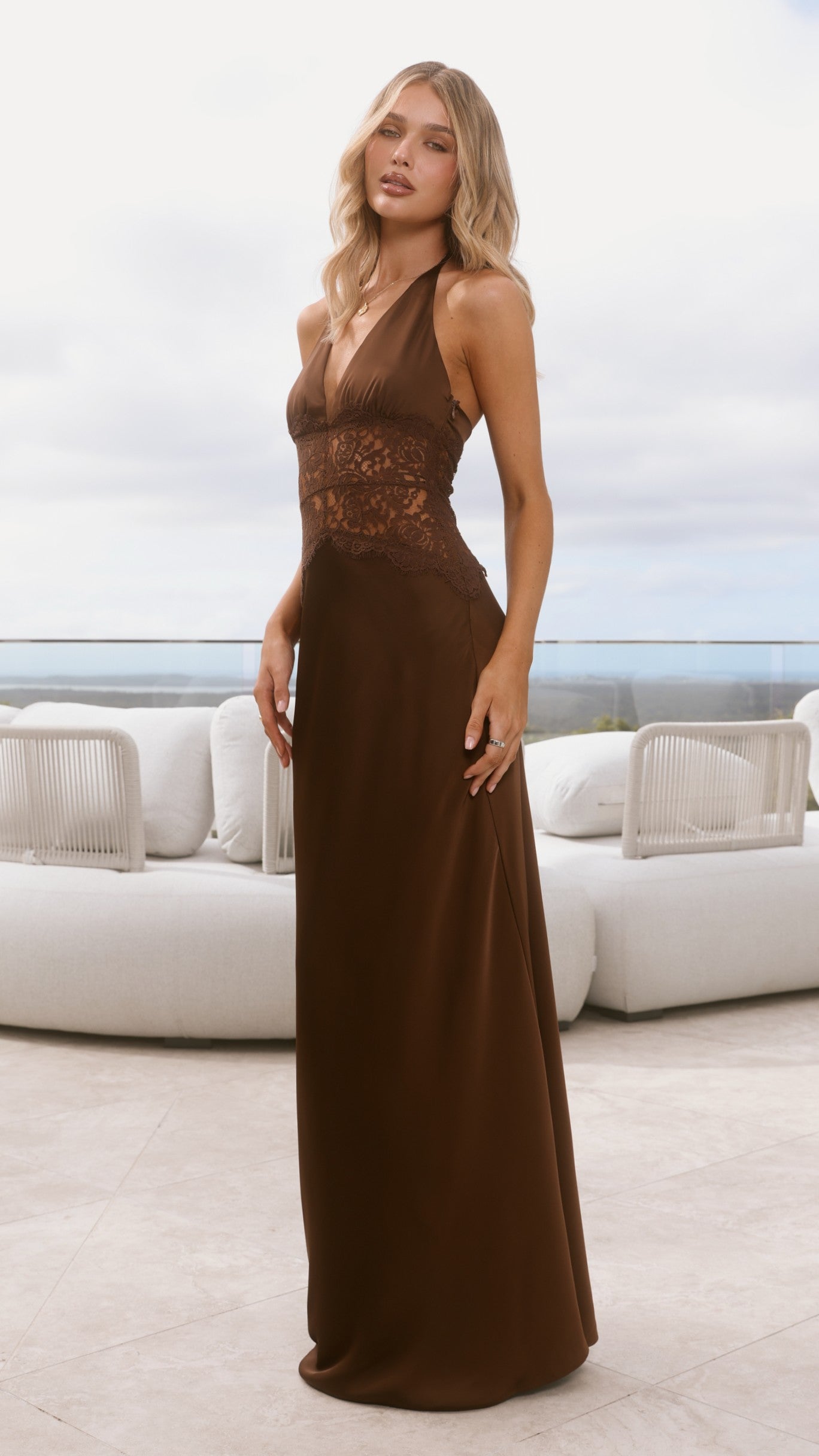 Celia Lace Maxi Dress - Chocolate - Billy J