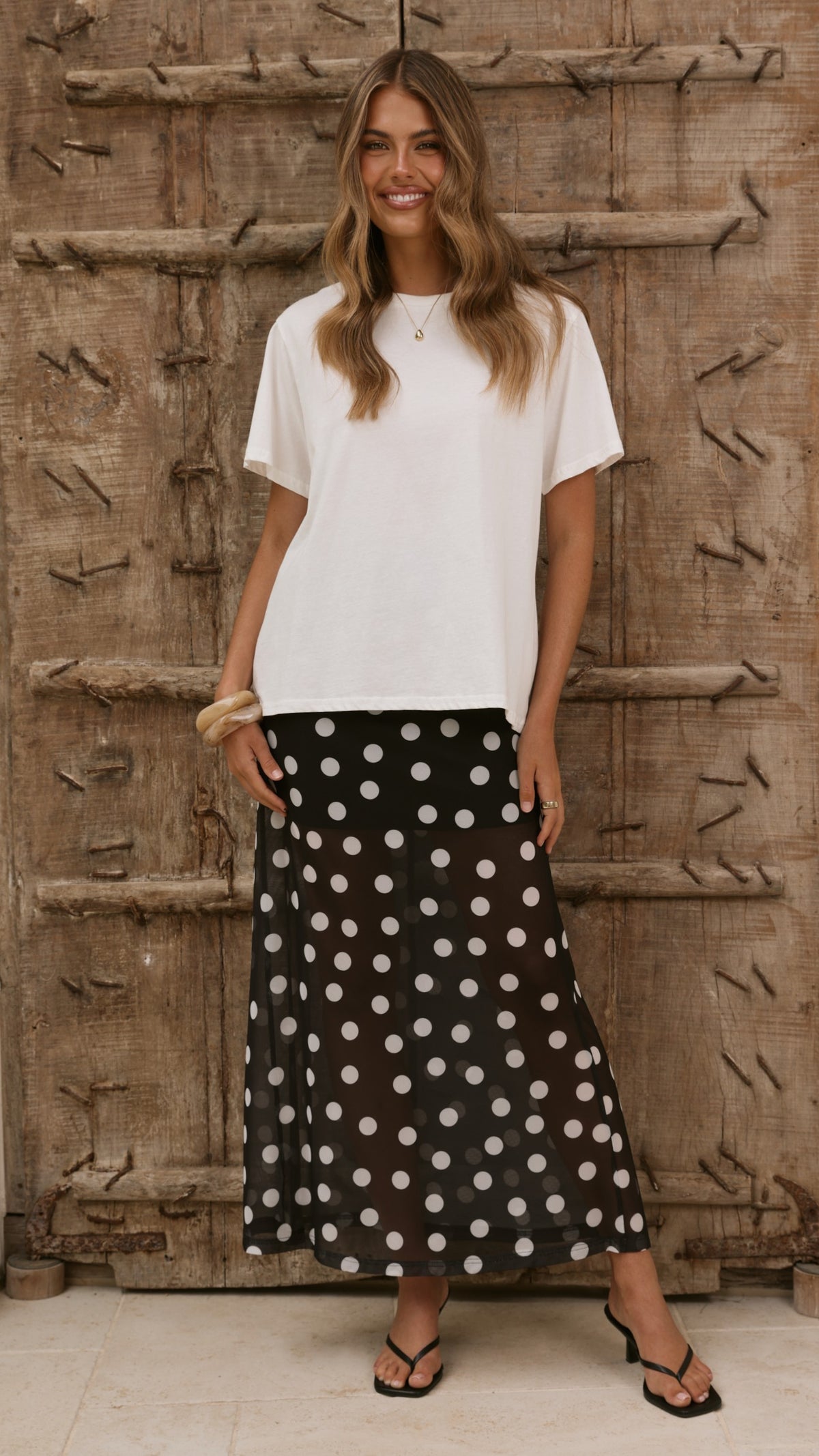 Onella Semi Sheer Maxi Skirt - Black/White Polka Dot - Billy J
