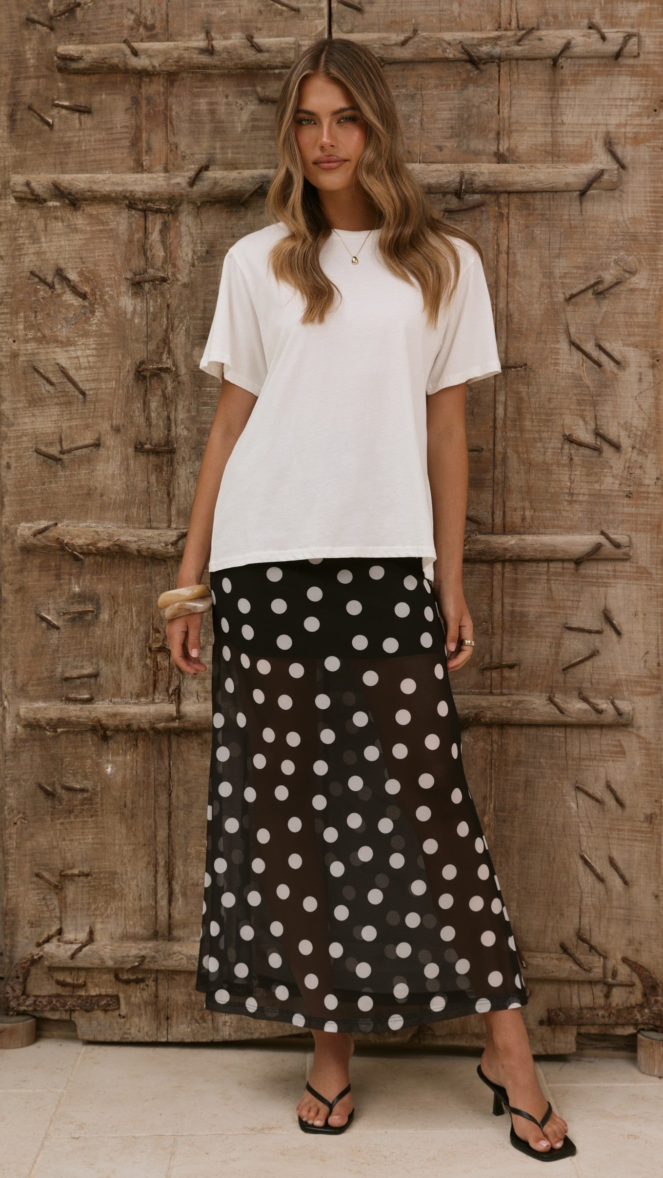 Onella Semi Sheer Maxi Skirt - Black/White Polka Dot - Billy J