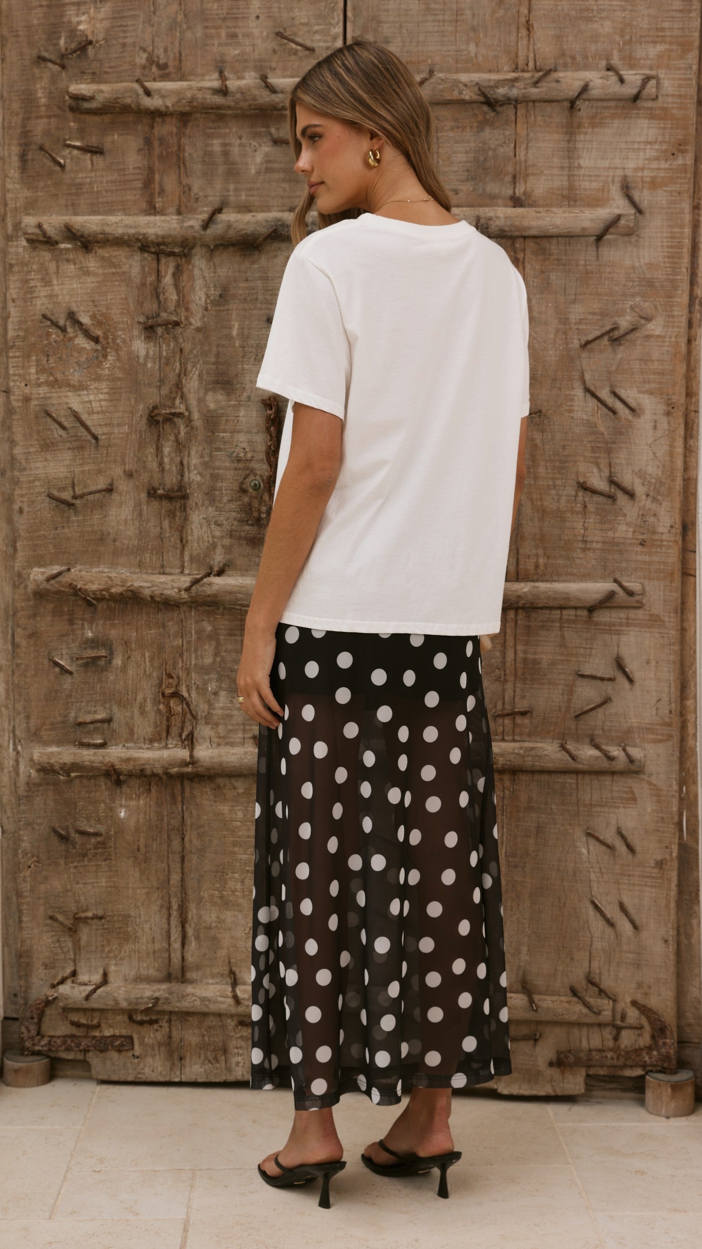 Onella Semi Sheer Maxi Skirt - Black/White Polka Dot - Billy J