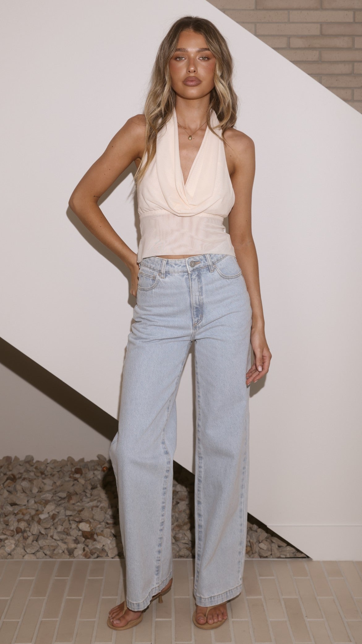 Coralie Cowl Neck Top - Cream - Billy J