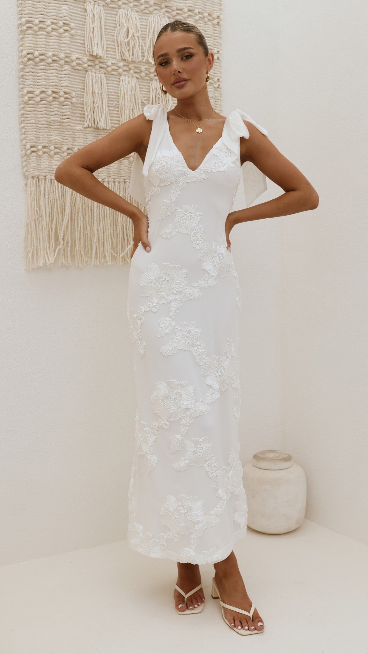 Usha Tie Strap Maxi Dress - White - Billy J
