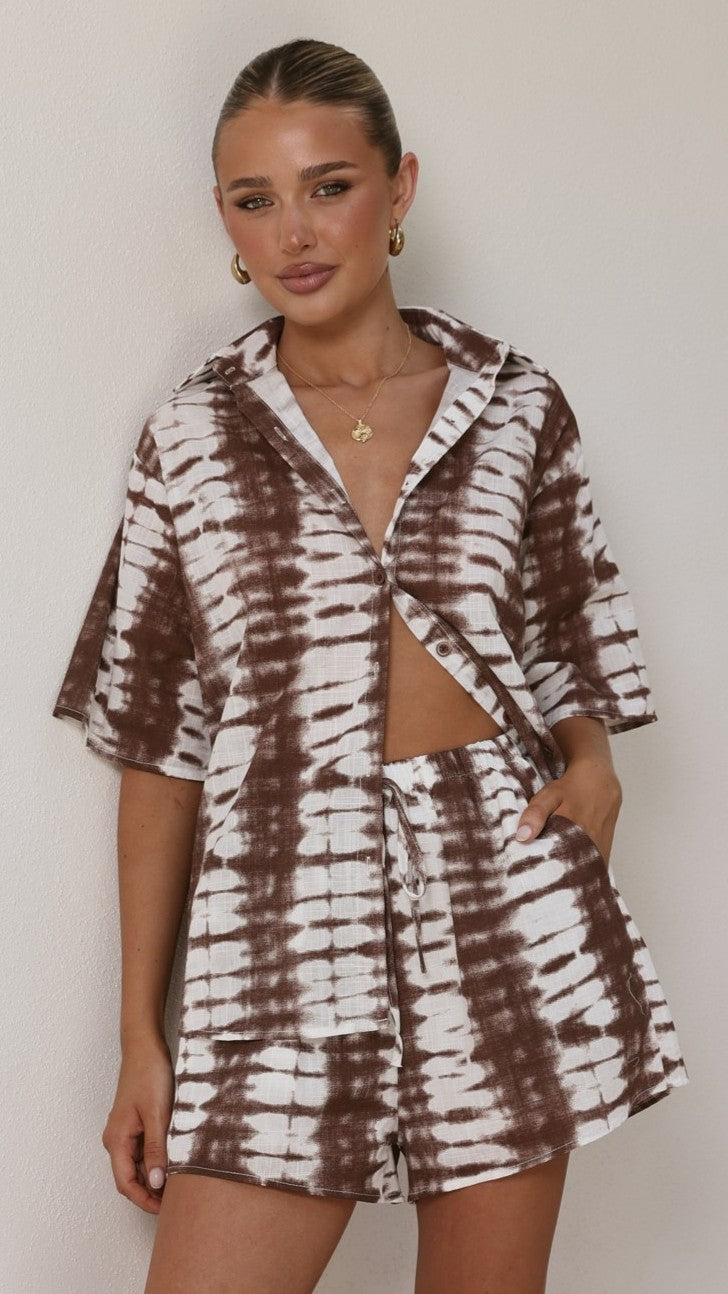 Ravenna Button Up Shirt and Shorts Set - Chocolate Tie Dye - Billy J
