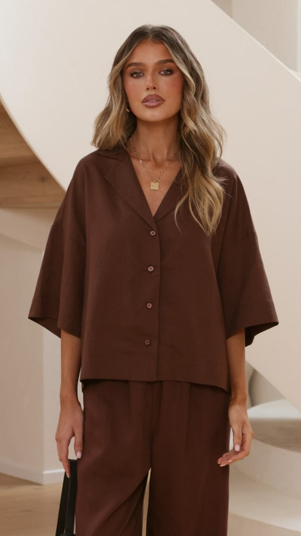 Luna Button Up Shirt - Chocolate - Billy J